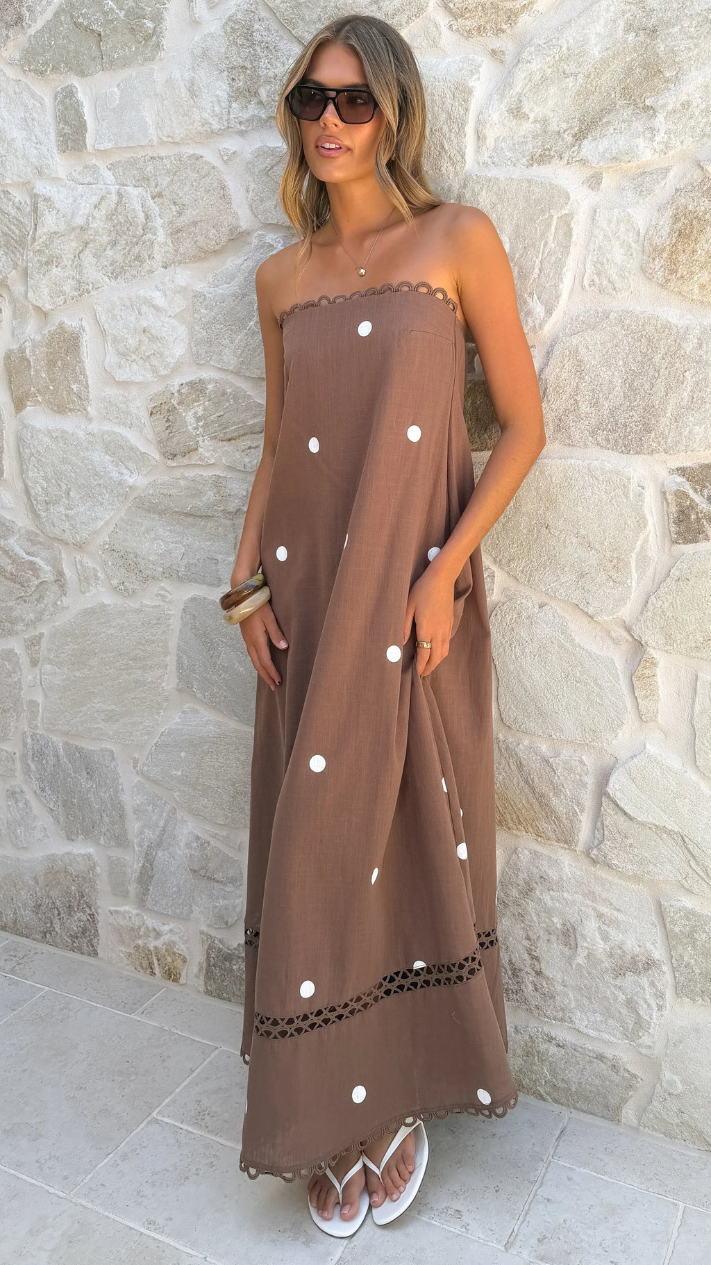 Sandra Maxi Dress - Chocolate/White Polka
