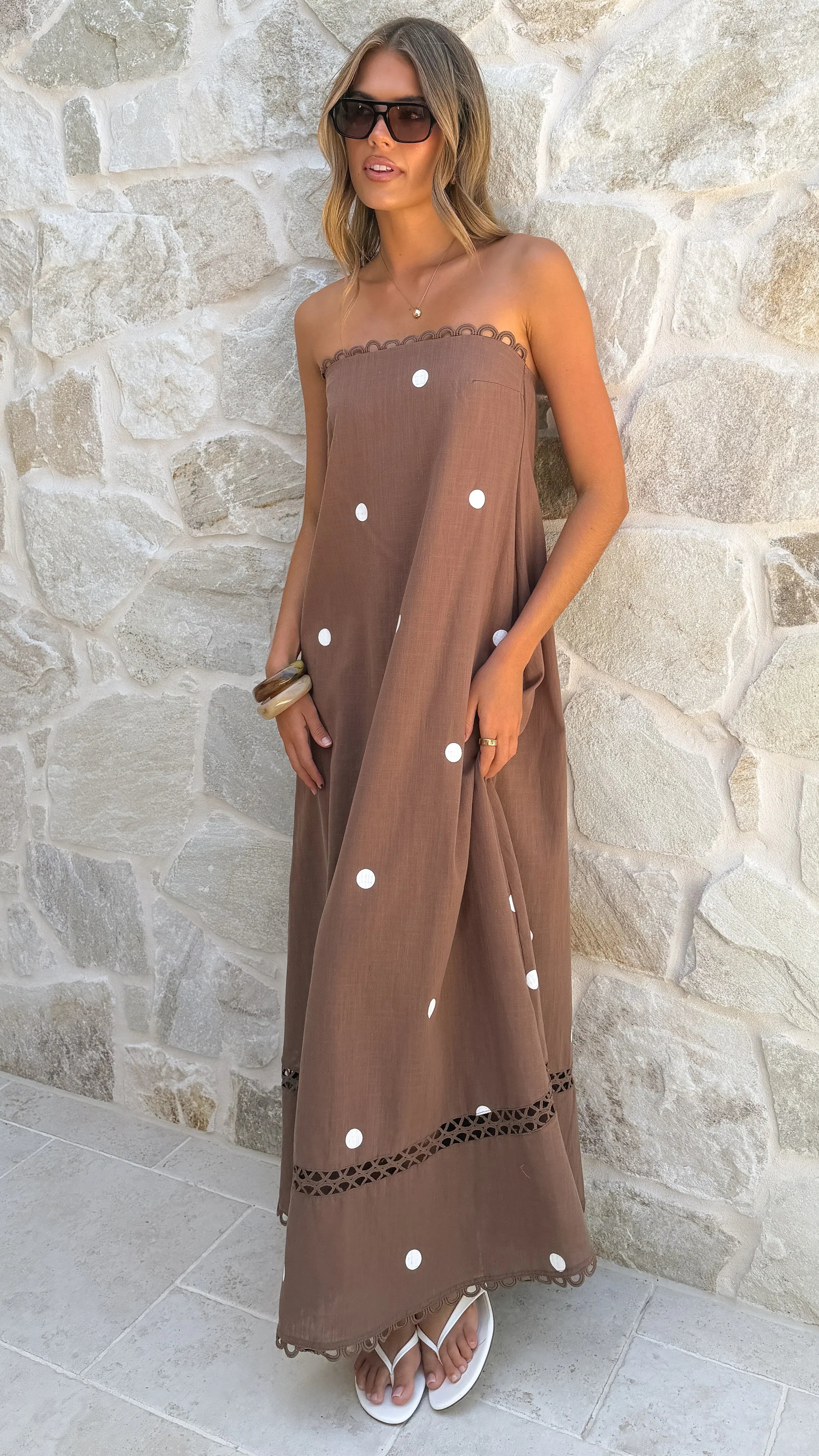 Sandra Maxi Dress - Chocolate/White Polka