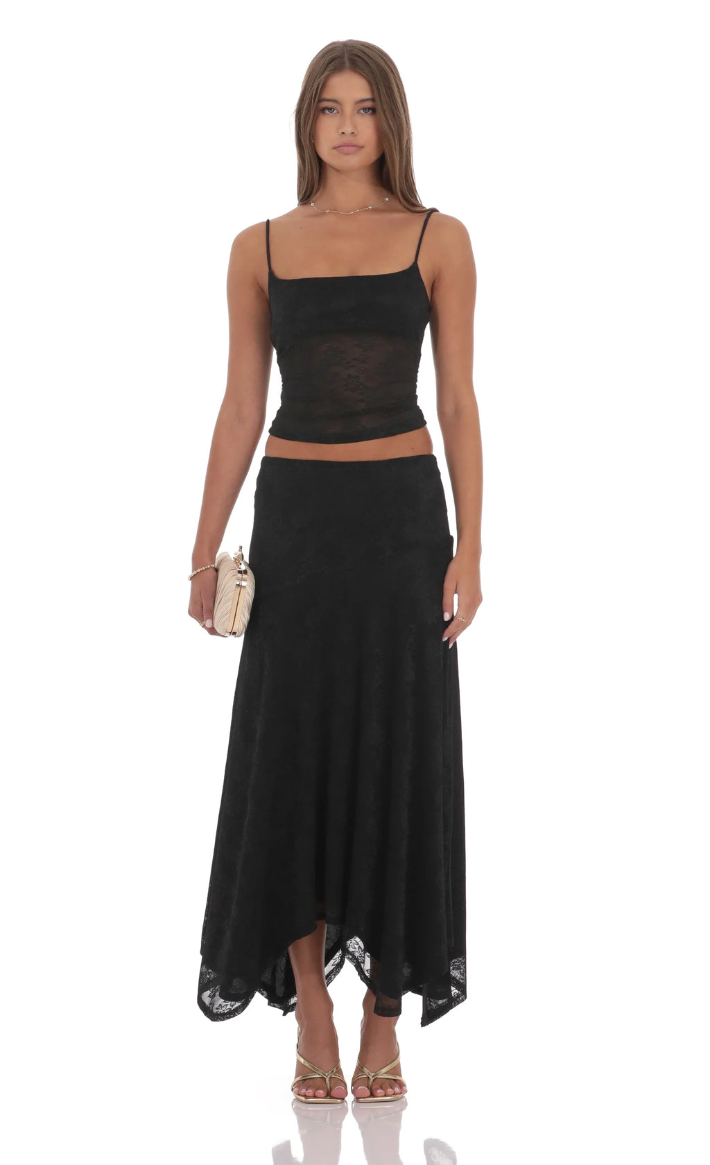 Sheer Lace Spaghetti Top in Black
