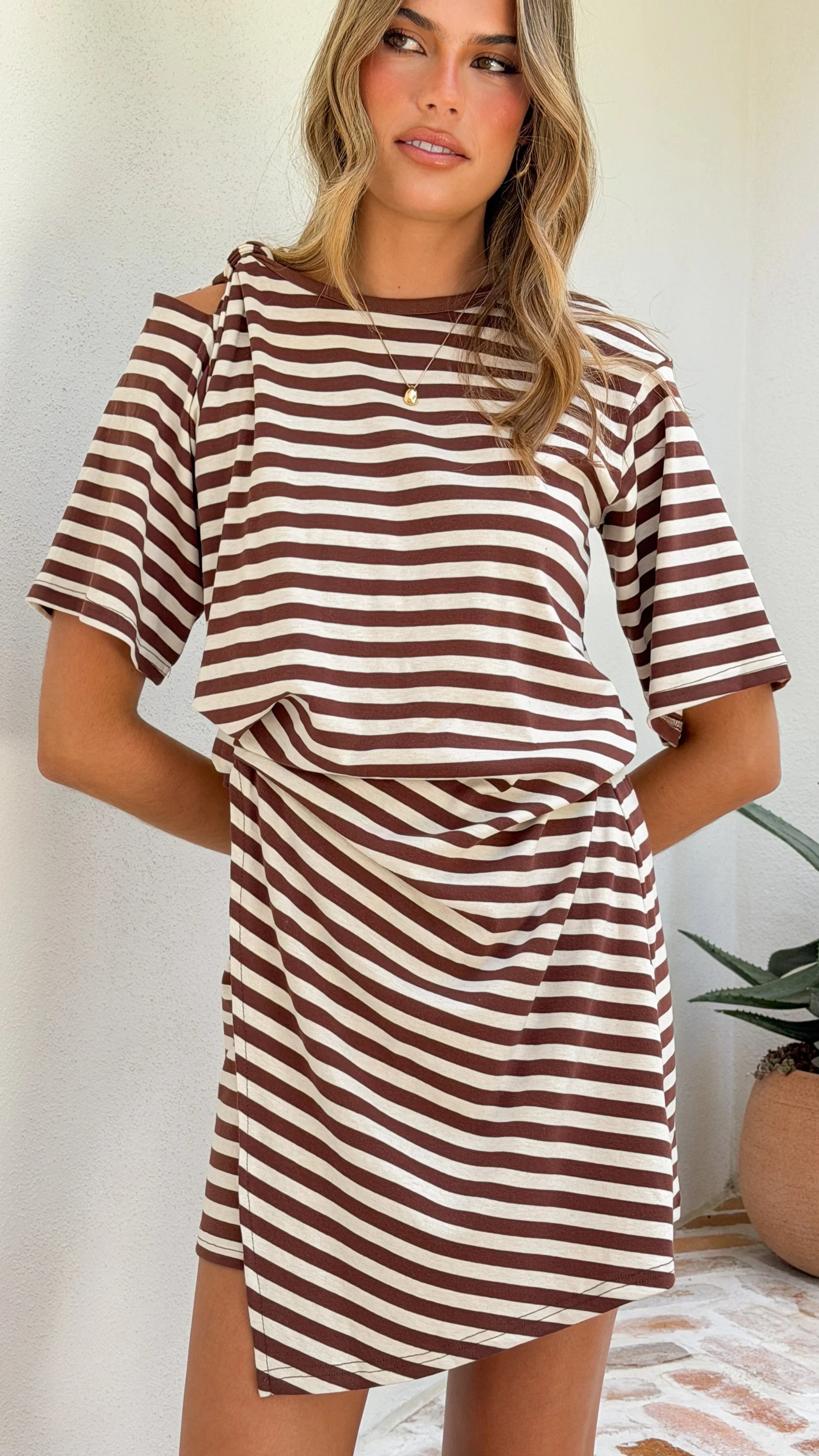 Adelia Mini Dress - Chocolate Stripe