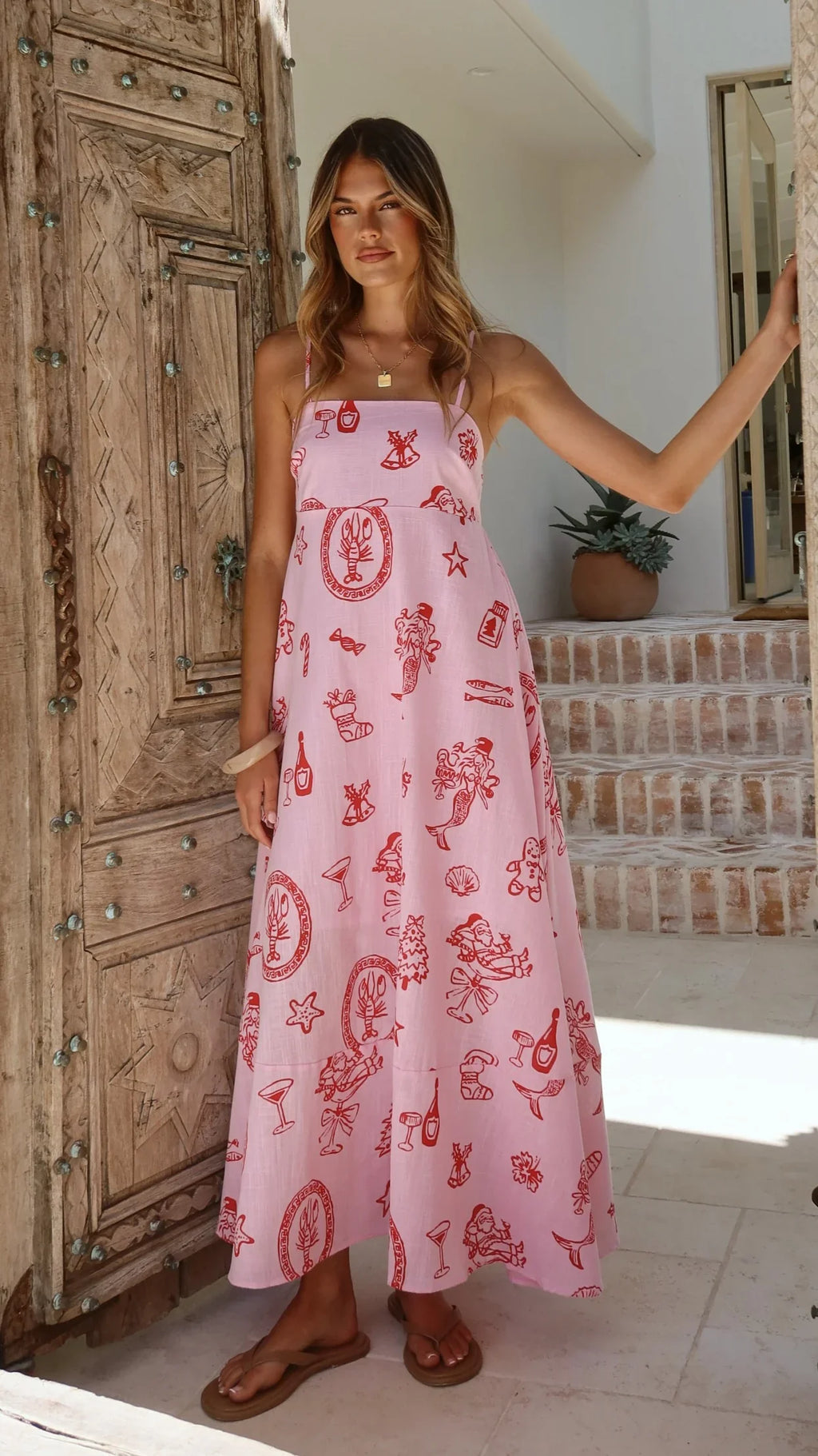 Marcel Maxi Dress - Pink Festive Print