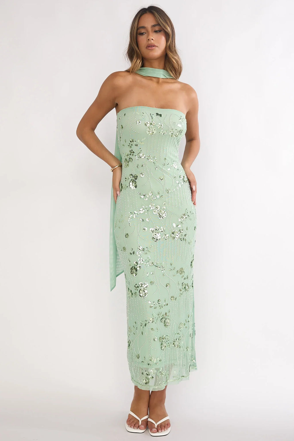 Jeremia Strapless Maxi Dress Sequin Mint