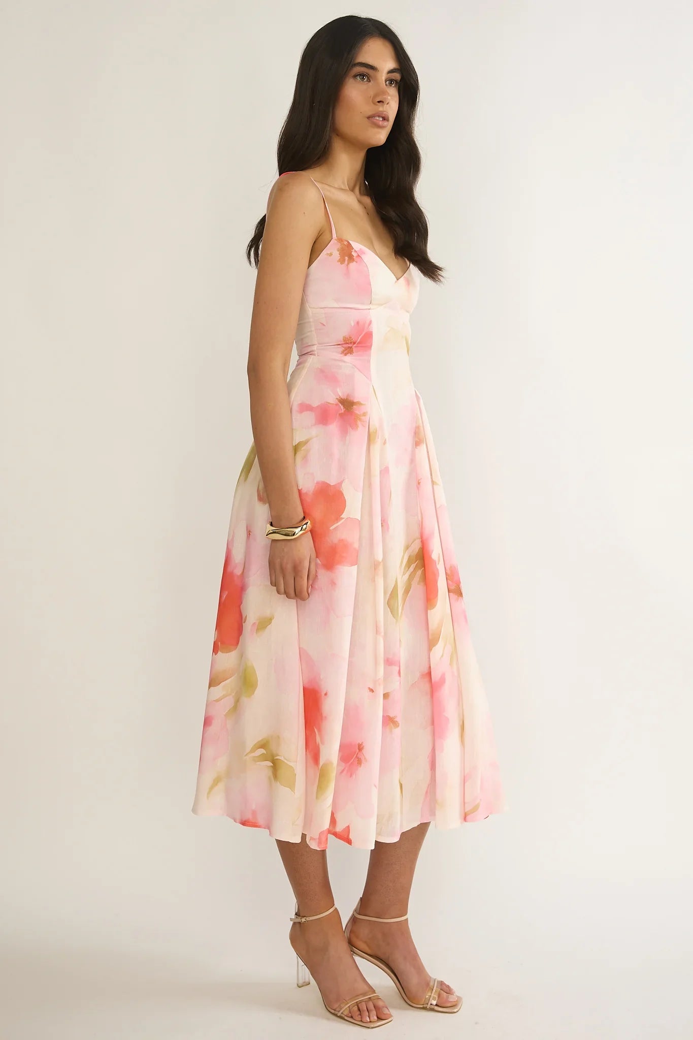 Get My Attention Pleat Waist Maxi Dress Floral Pink
