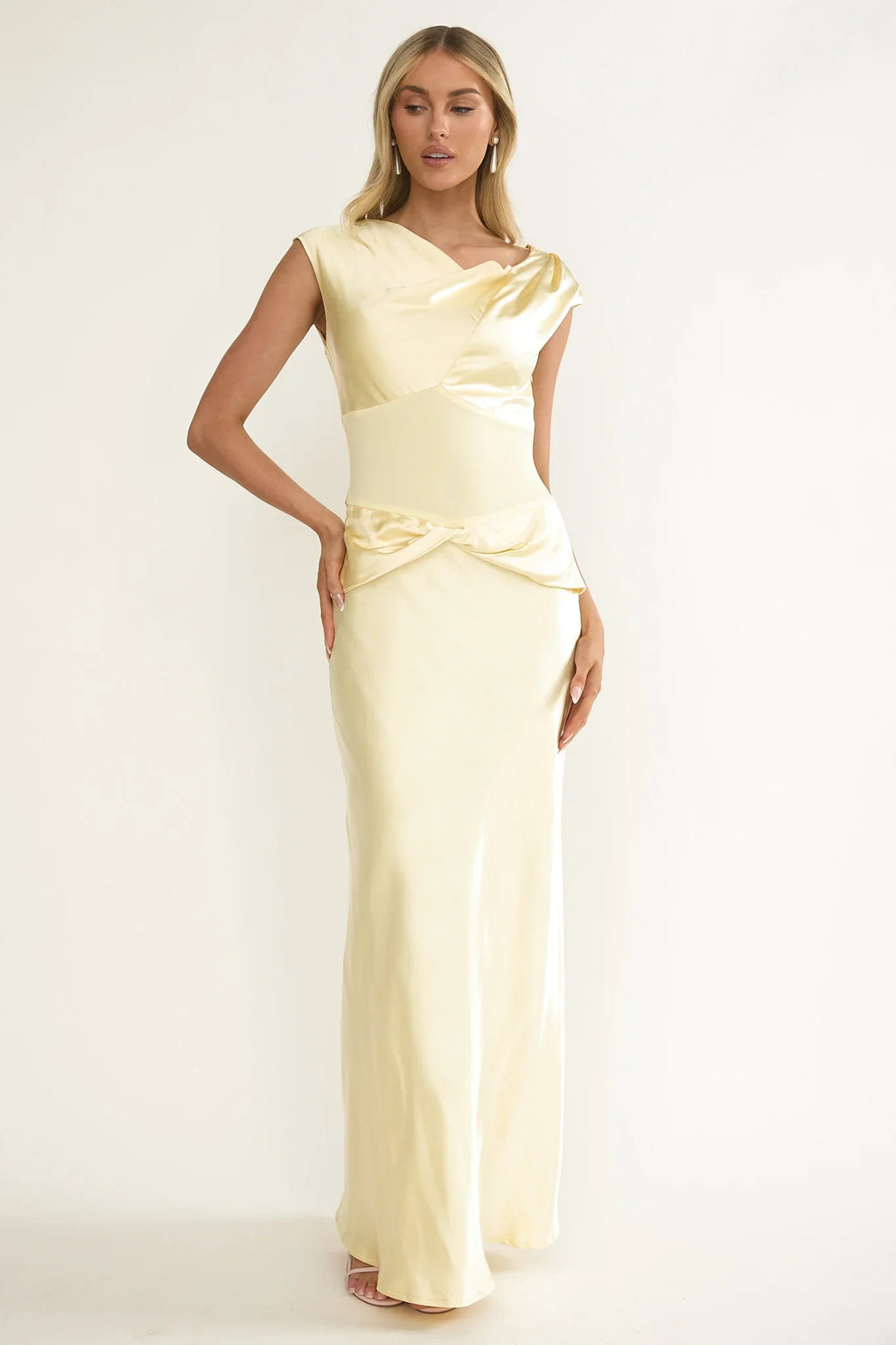 Tahlia Rae Mesh Waist Cap Sleeve Maxi Dress Butter