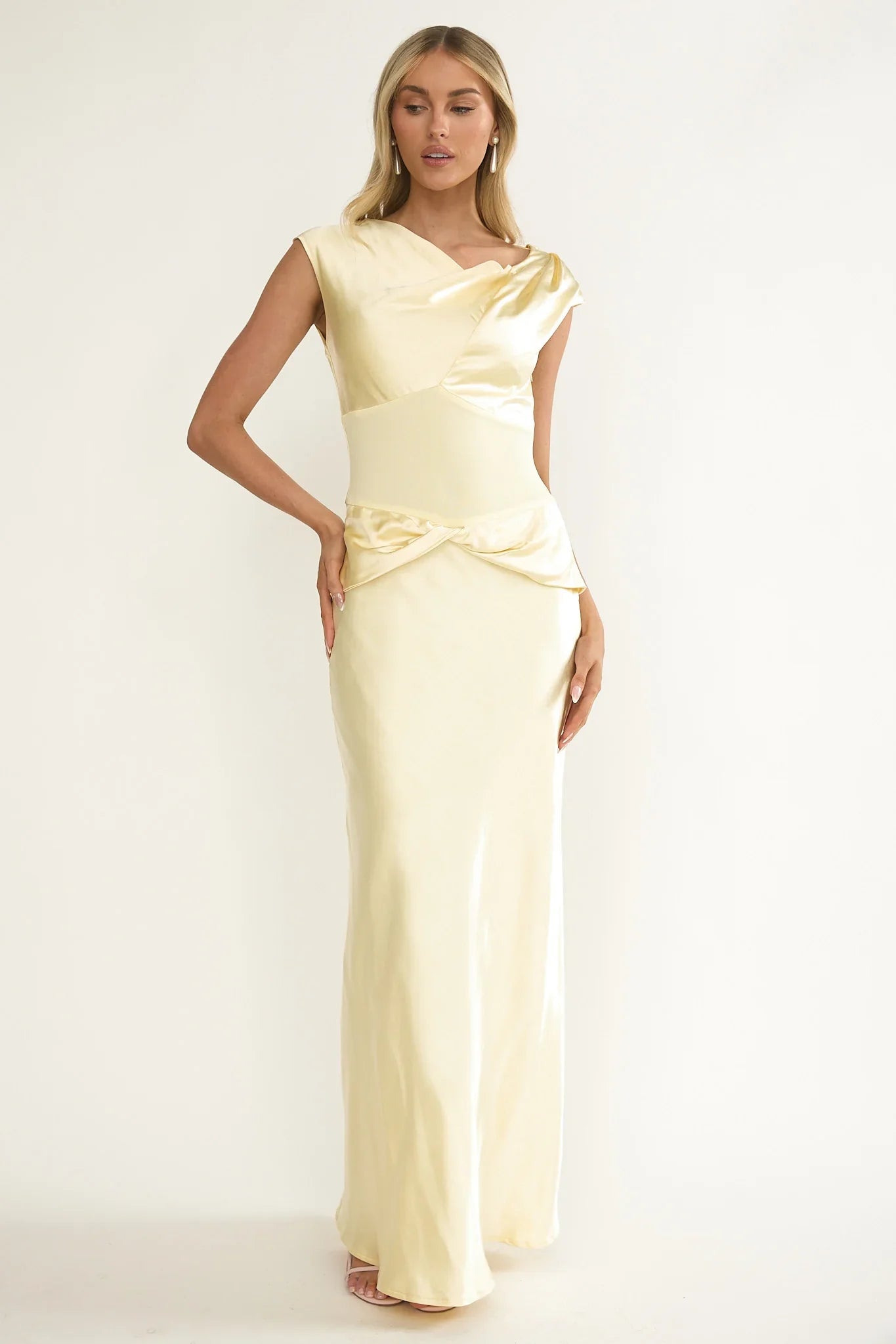 Tahlia Rae Mesh Waist Cap Sleeve Maxi Dress Butter