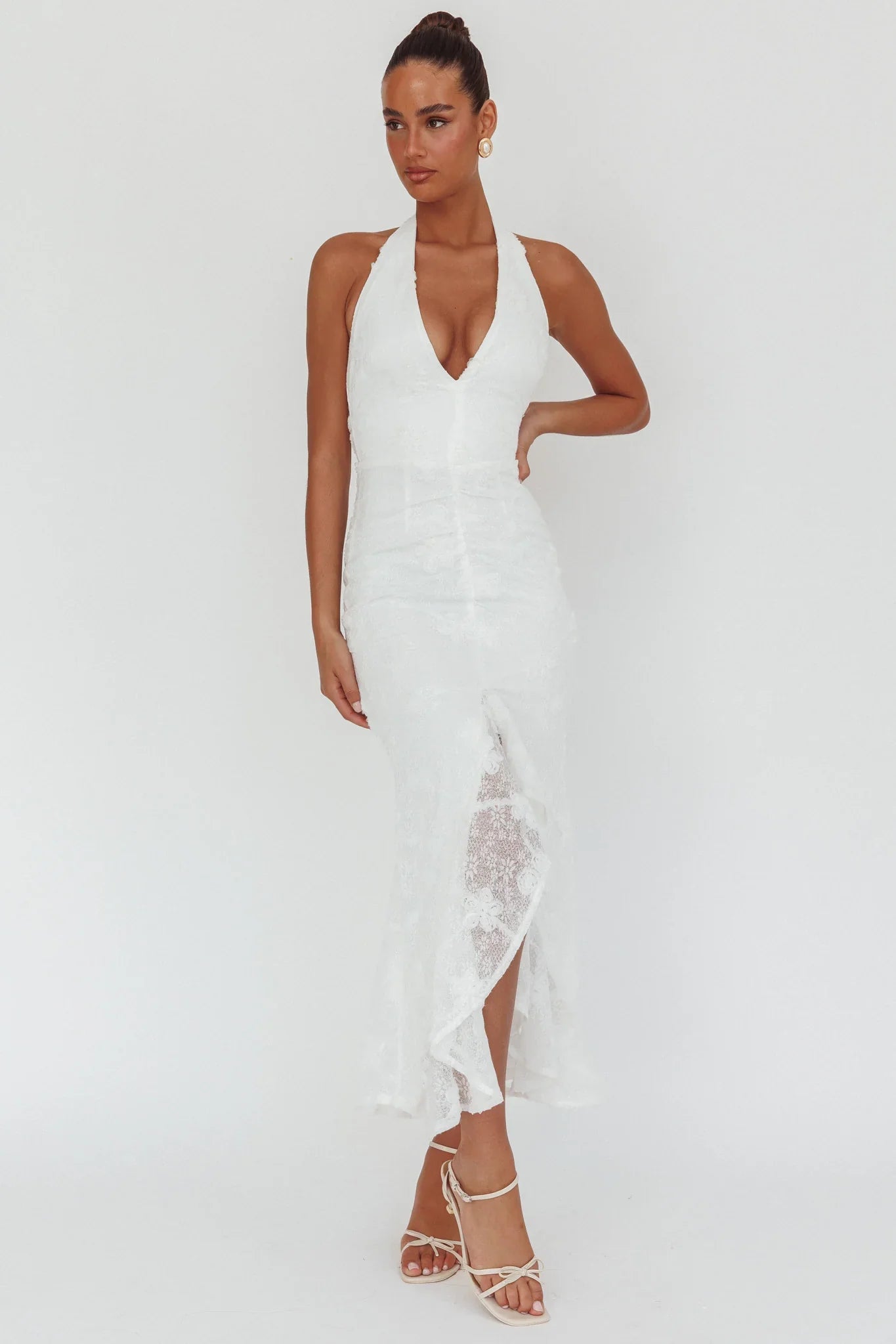 Alisette Halter Split Maxi Dress White