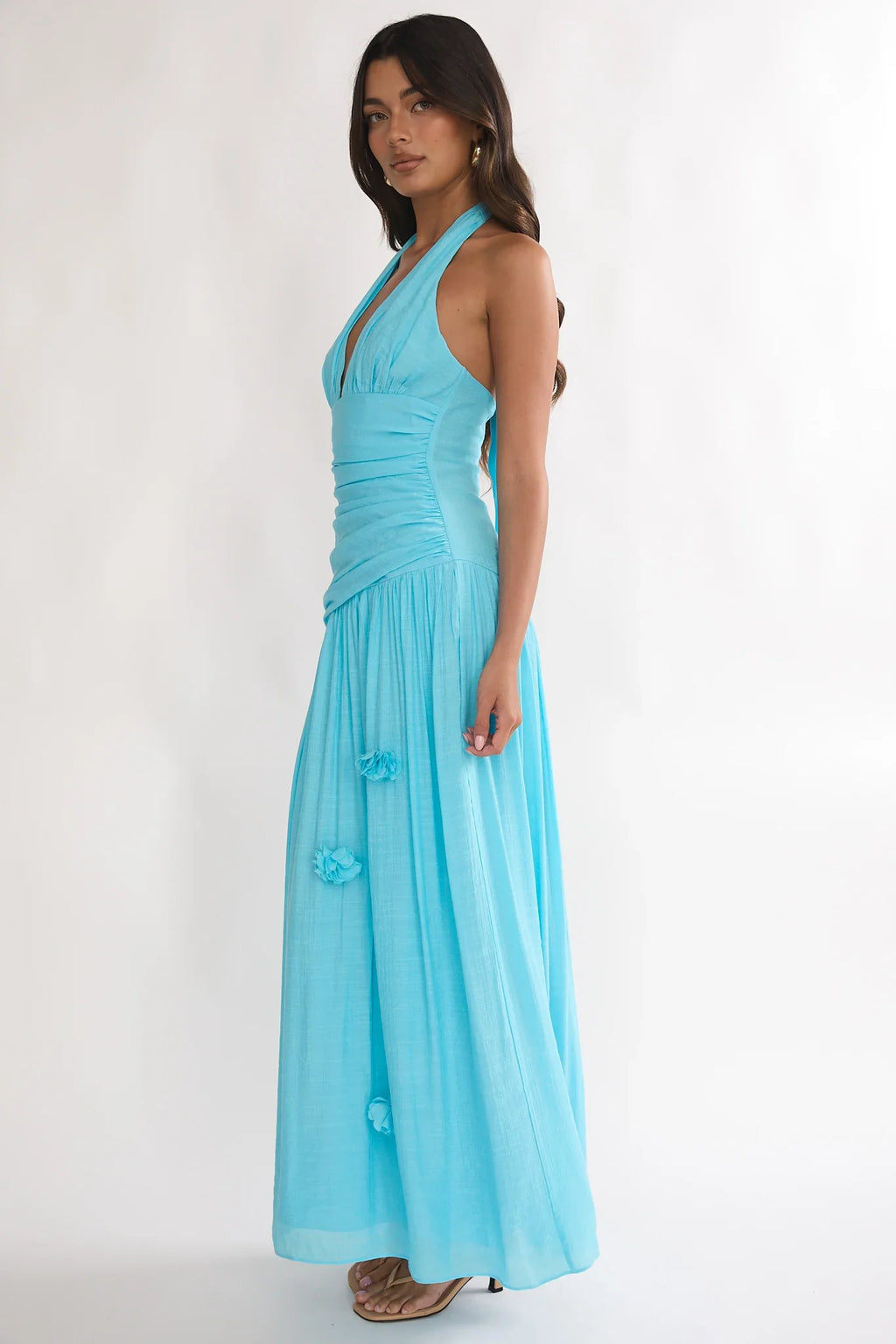 To The Sky Halterneck Maxi Dress Aqua