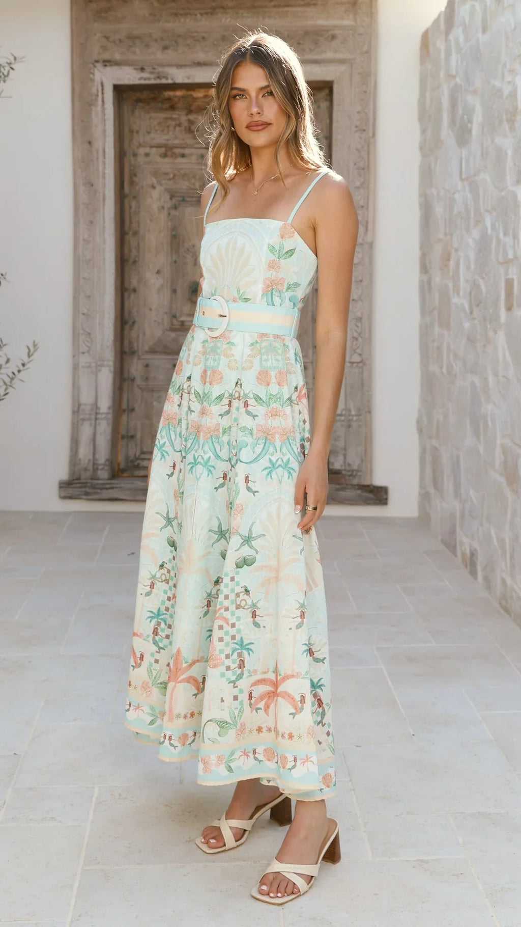 Nellie Midi Dress - Aqua Aurora Print