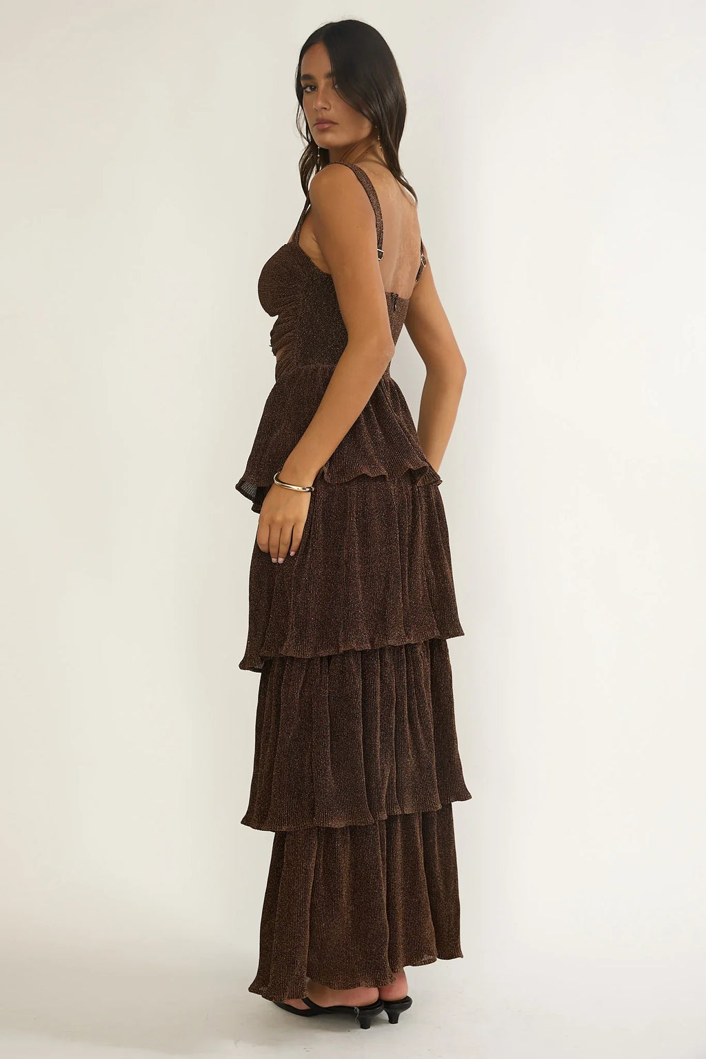 Ceylon Cut-Out Bodice Layered Maxi Dress Bronze
