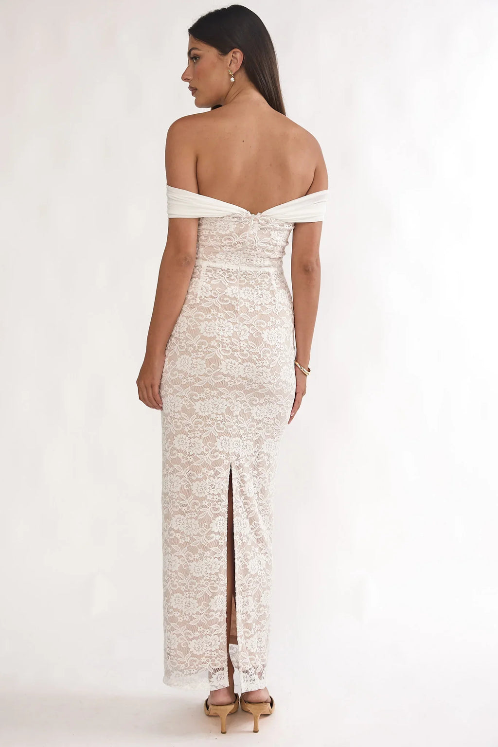 Jewelene Off-Shoulder Maxi Dress Lace White