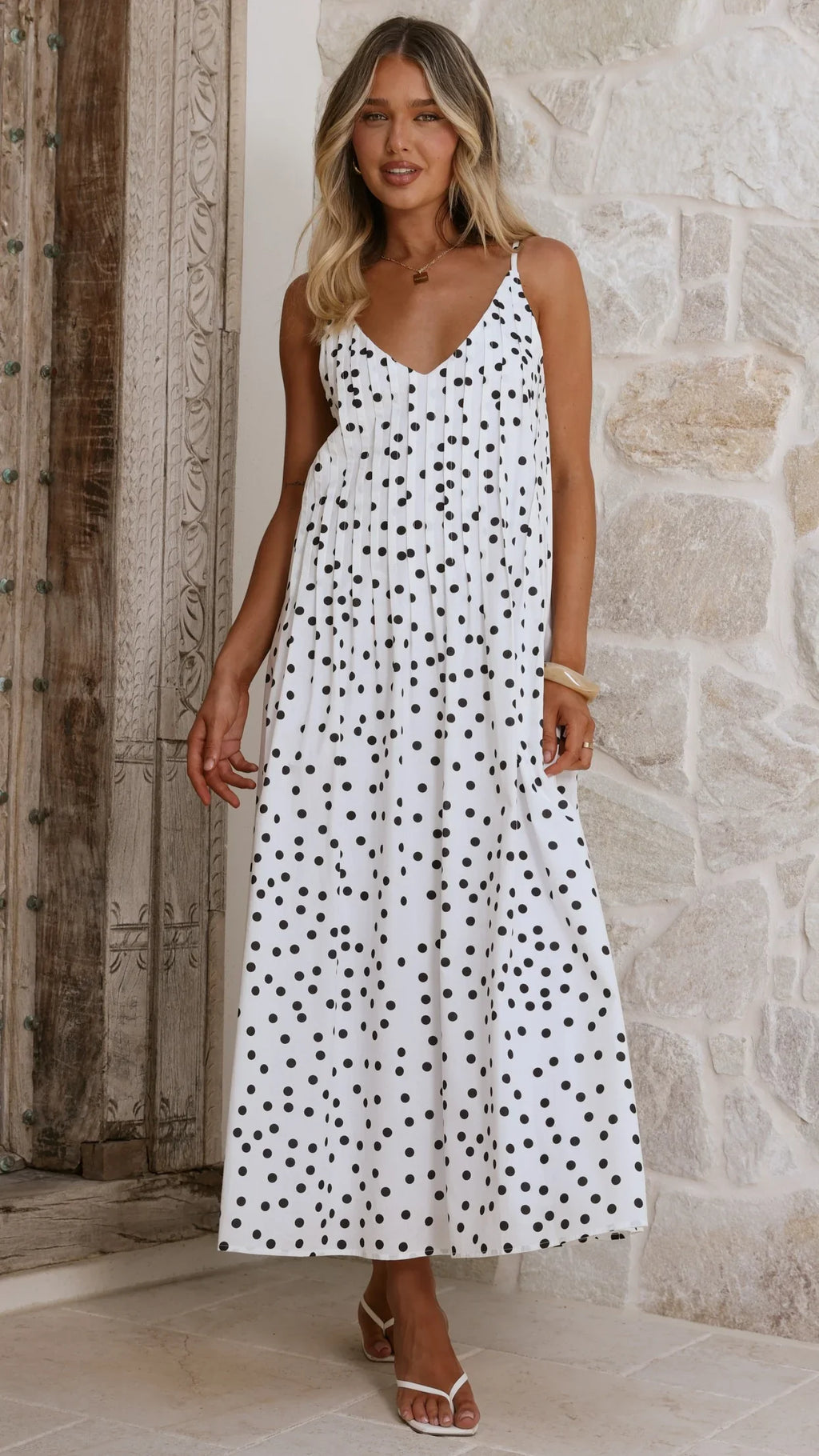 Dimmi Maxi Dress - White/Black Polka