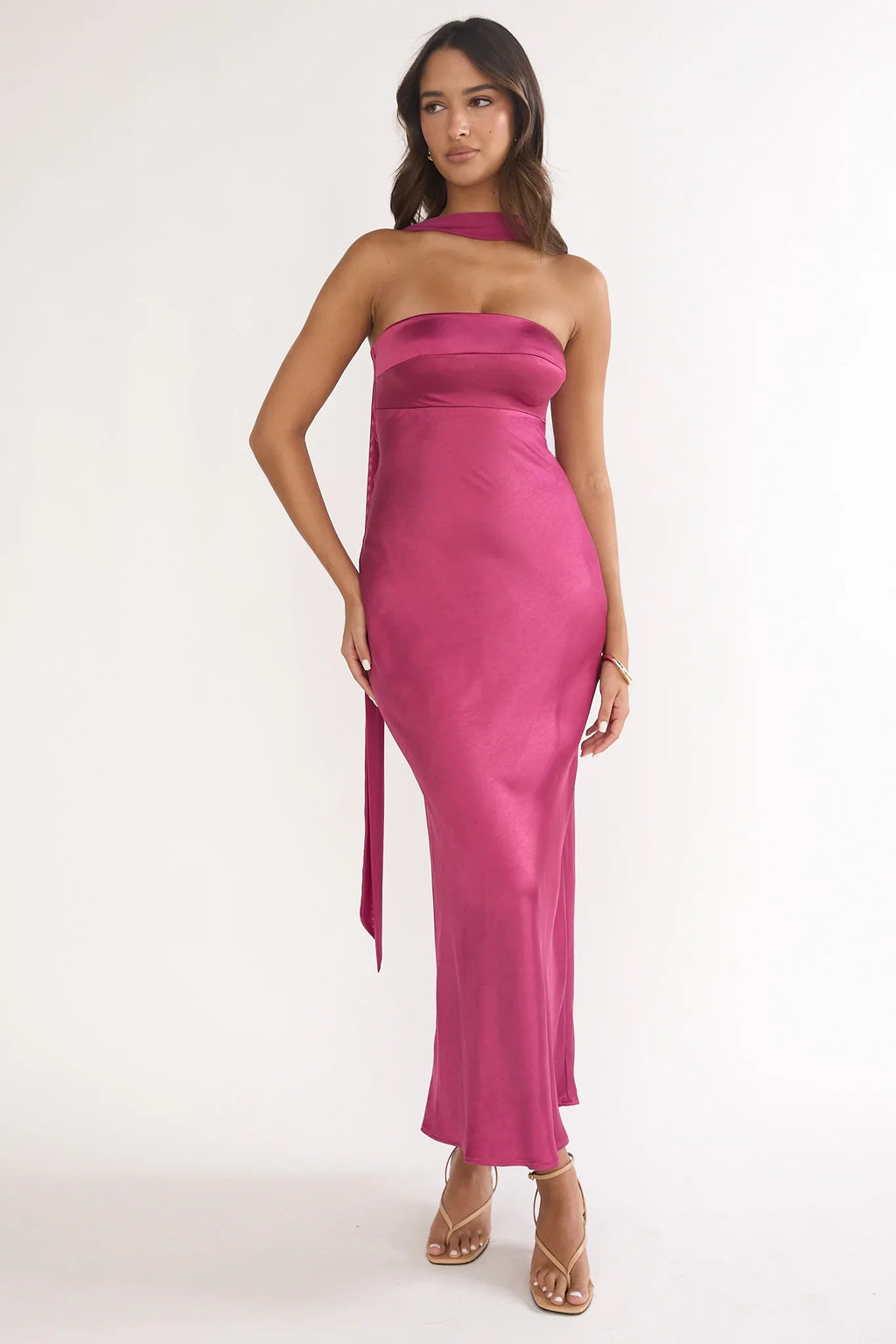 Lior Detachable Shoulder Maxi Dress Burgundy