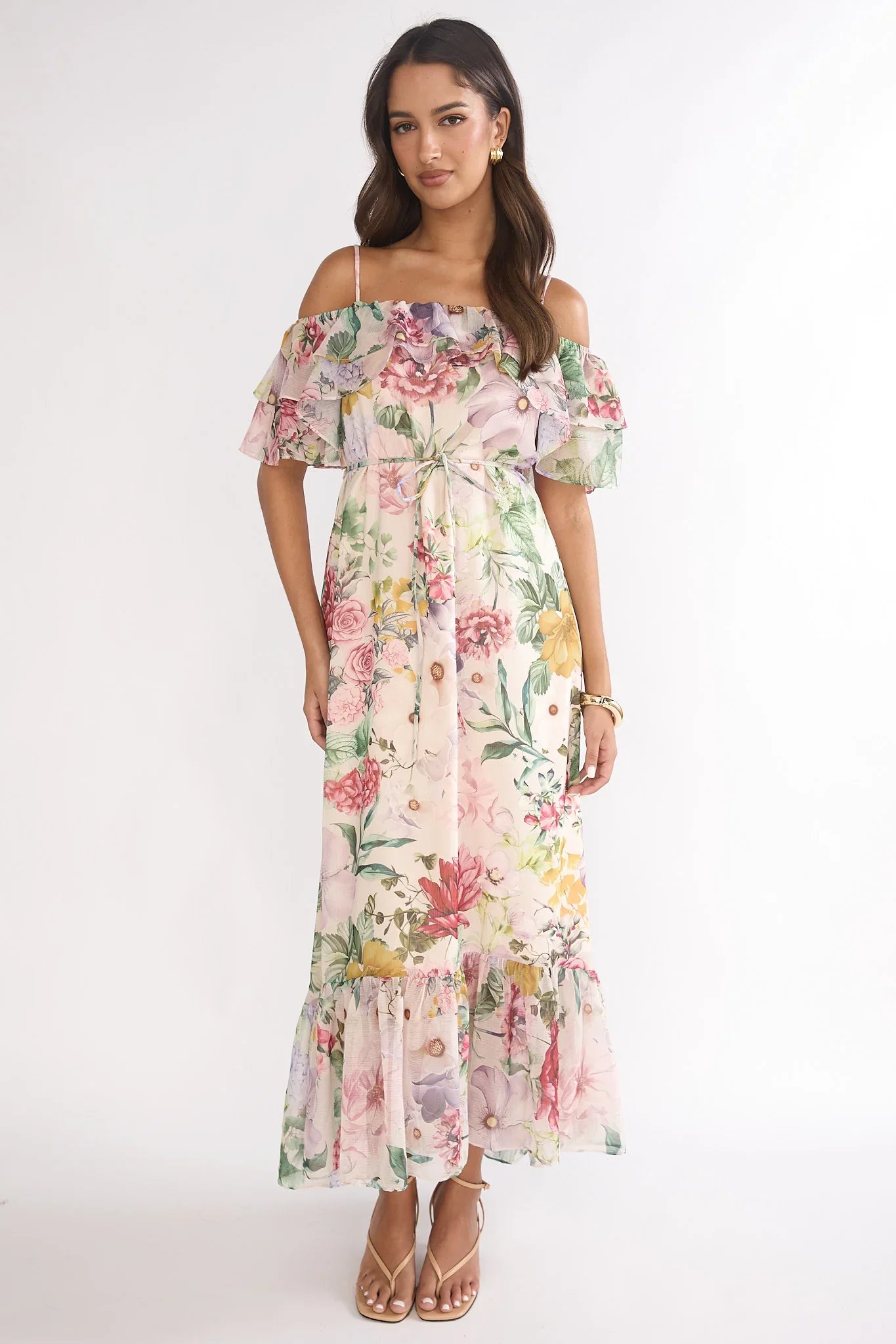 Ivelle Off-Shoulder Ruffle Maxi Dress Floral