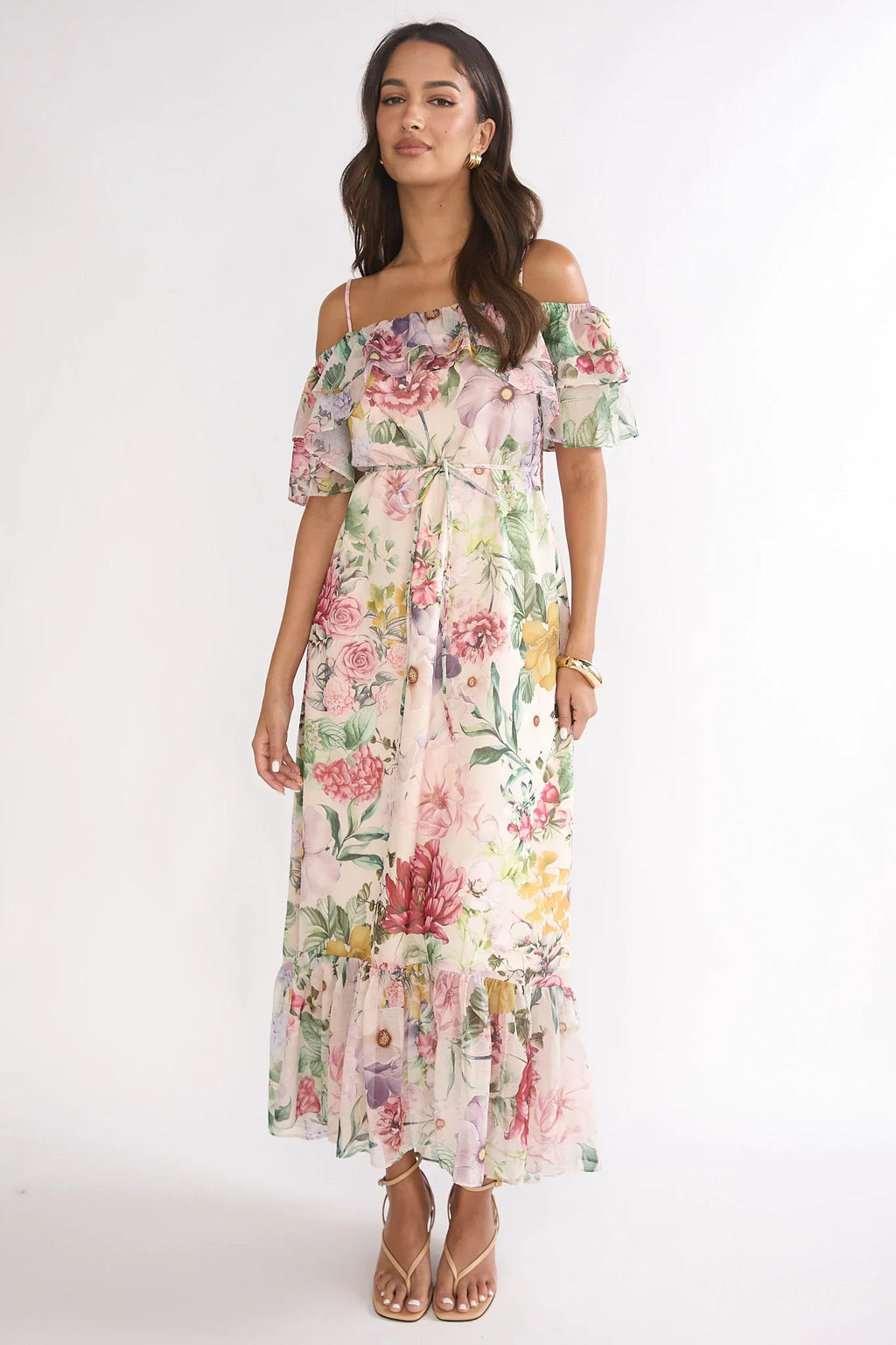 Ivelle Off-Shoulder Ruffle Maxi Dress Floral