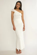 Gala One-Shoulder Textured Maxi Dress White
