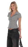 Button-Up Ruffle Top in Black Gingham