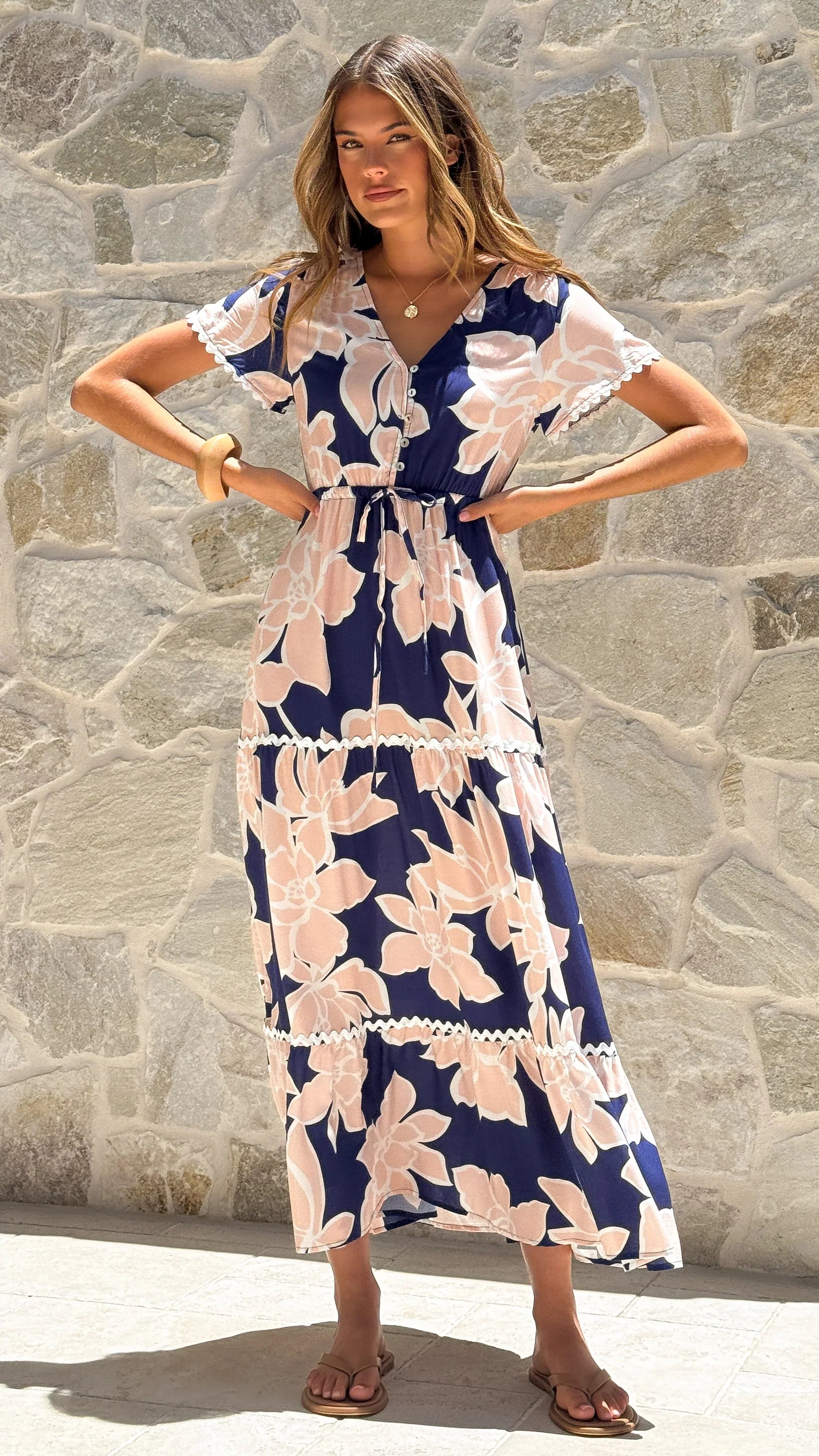 Catania Maxi Dress - Navy/Pink Floral