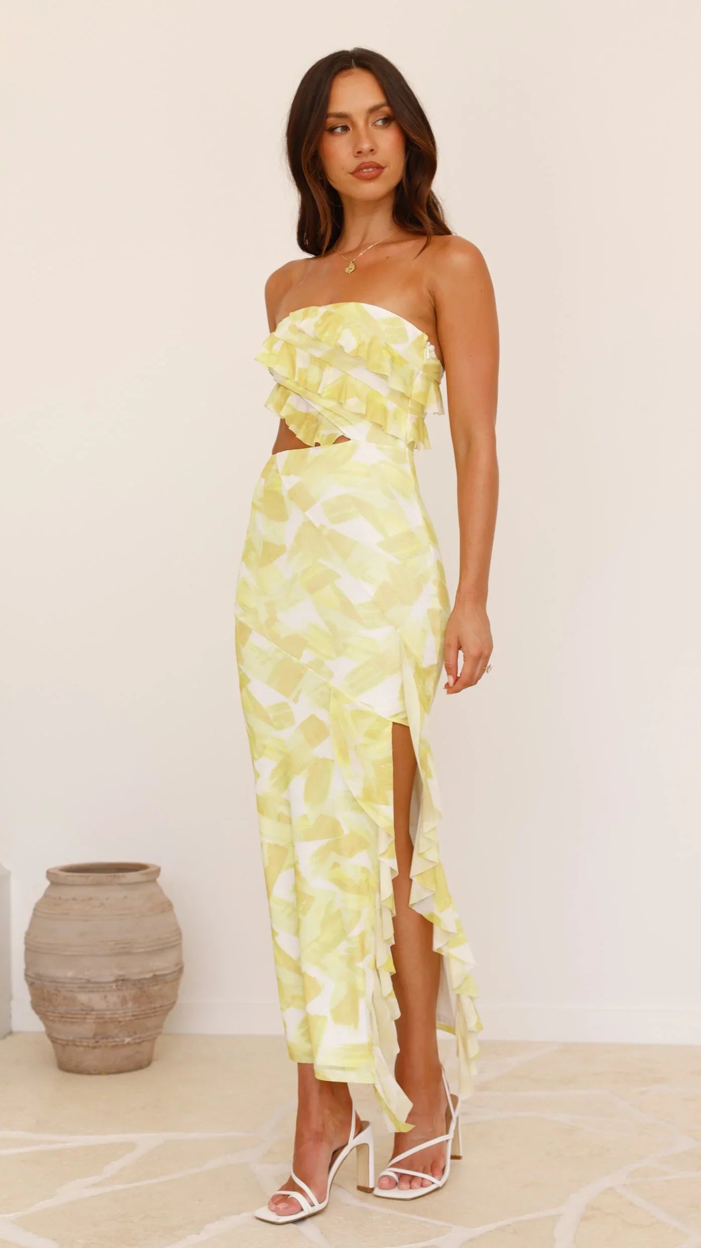 Zinnia Midi Dress - Yellow/White
