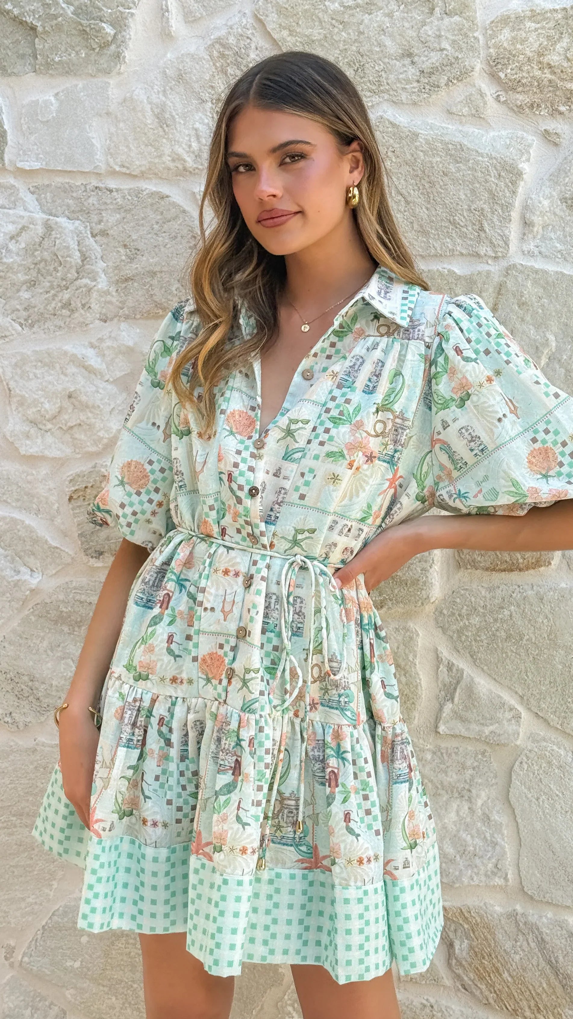 Nalita Mini Dress - Blue Print