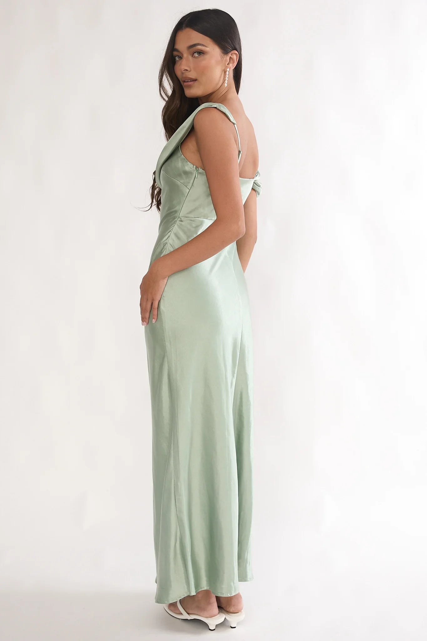 Emelle Asymmetric Neckline Maxi Dress Pistachio