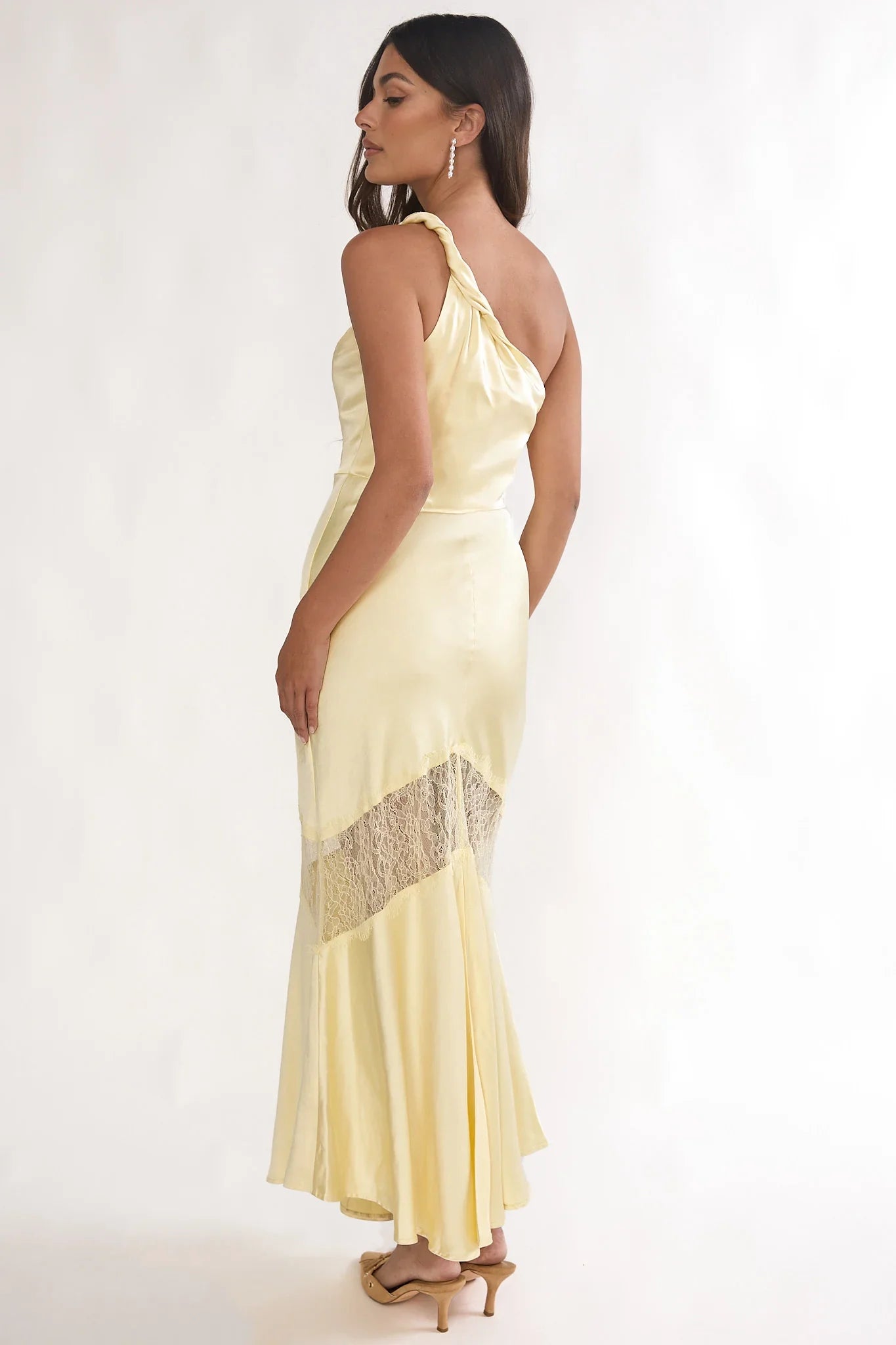 Avielle Lace Trim One-Shoulder Maxi Dress Butter