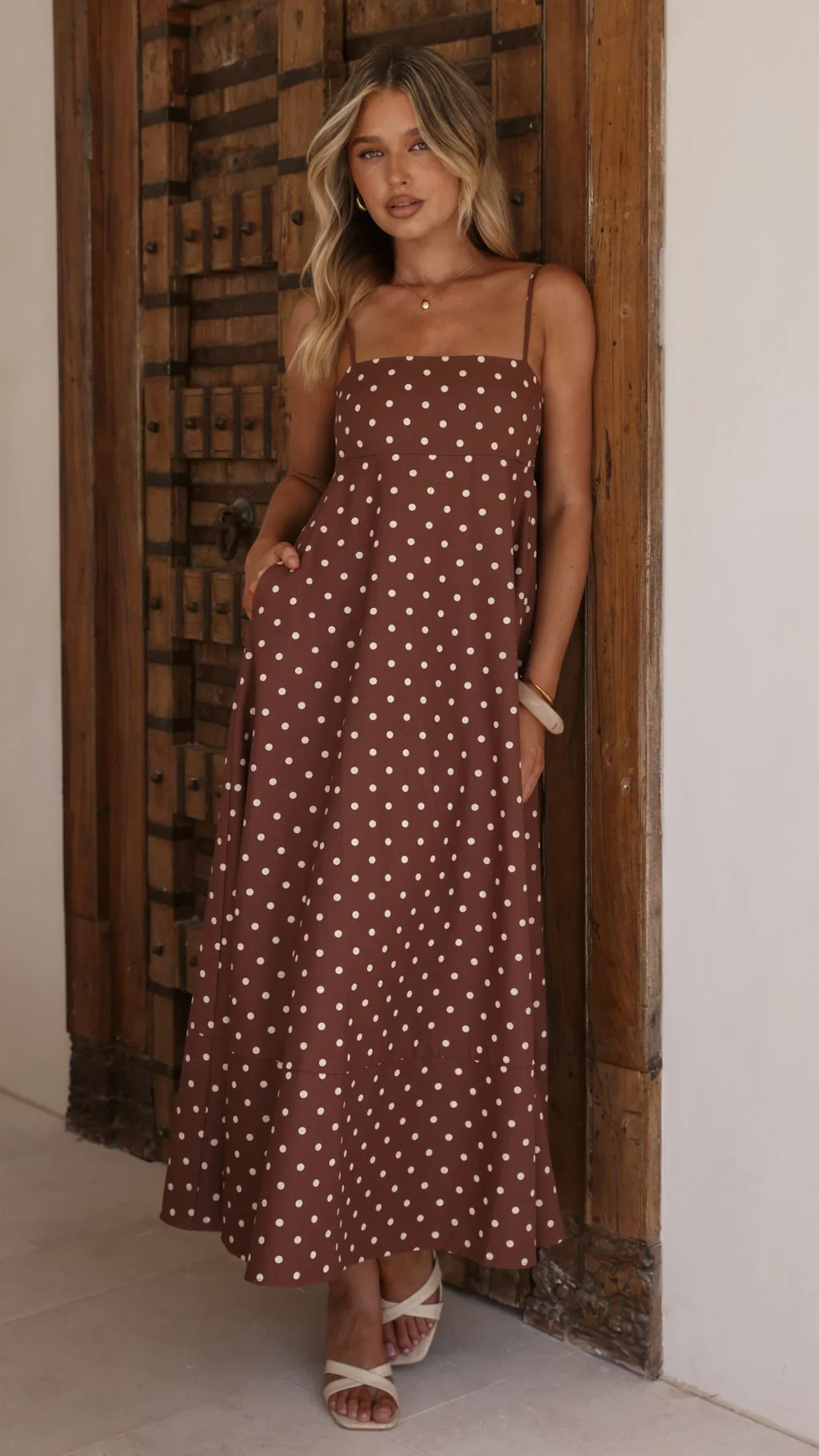 Elie Maxi Dress - Chocolate/Cream Polka Dot