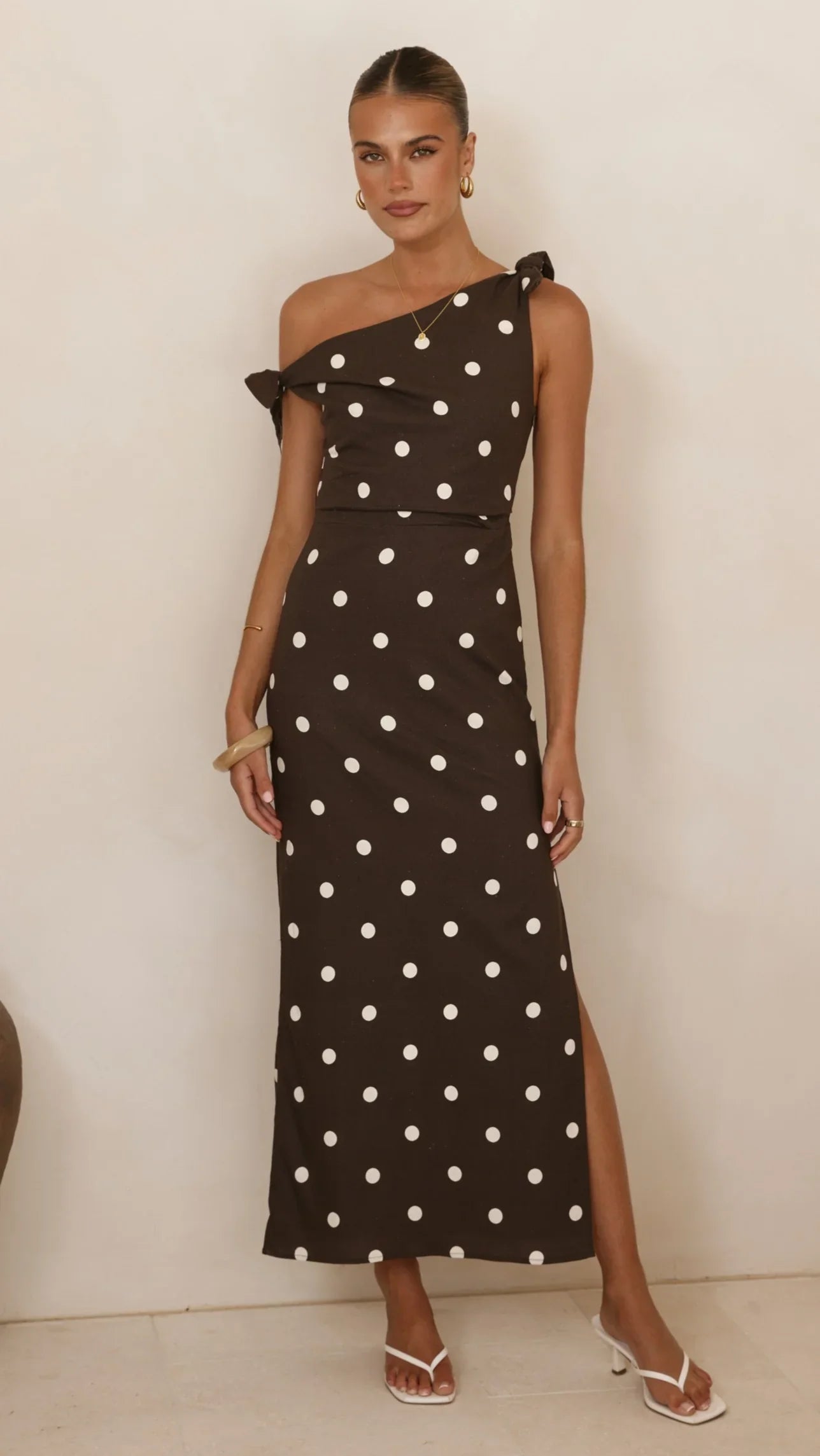 Simone Maxi Dress - Brown Polka Dot