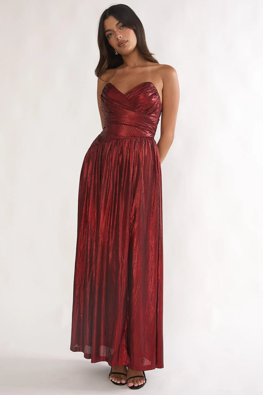 Marin Pointed Sweetheart Maxi Dress Wine