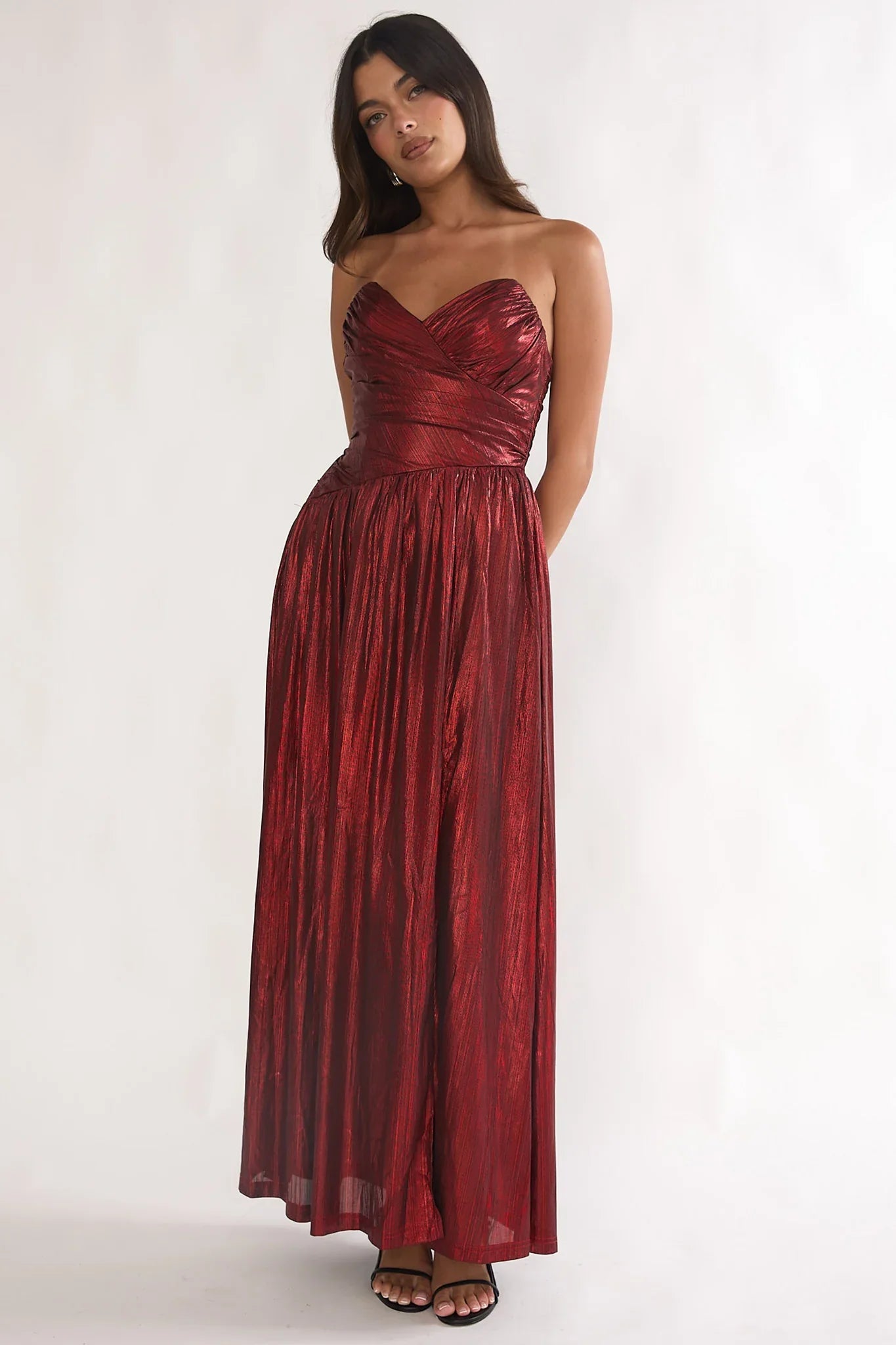 Marin Pointed Sweetheart Maxi Dress Wine
