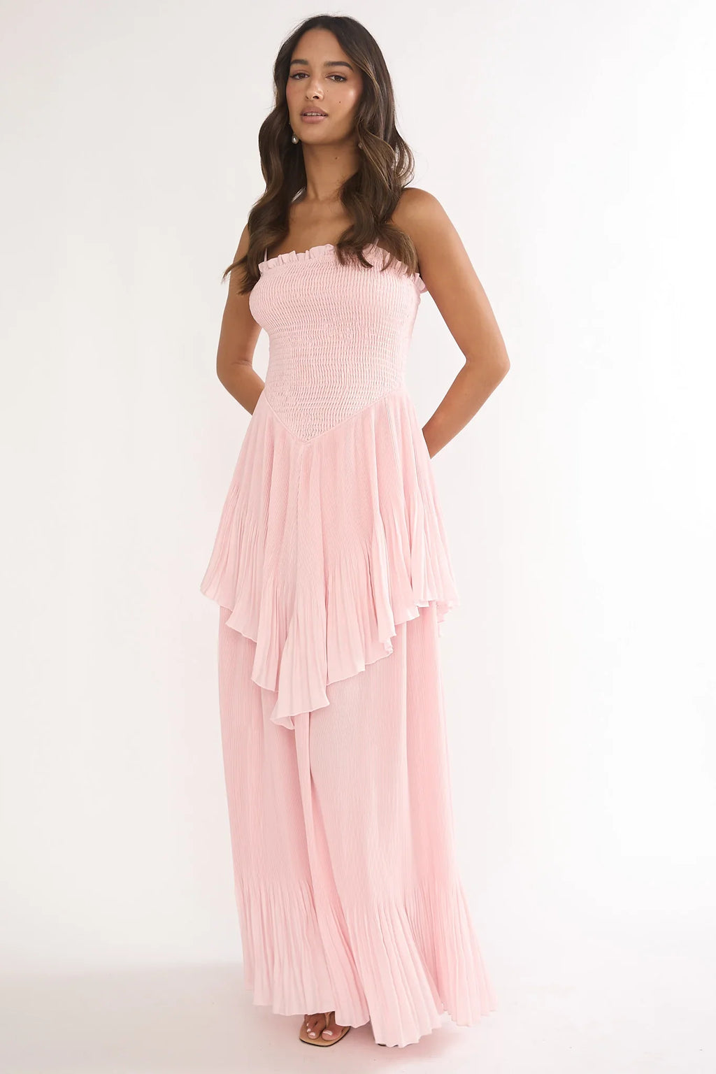 Delin Smocked Layered Maxi Dress Blush