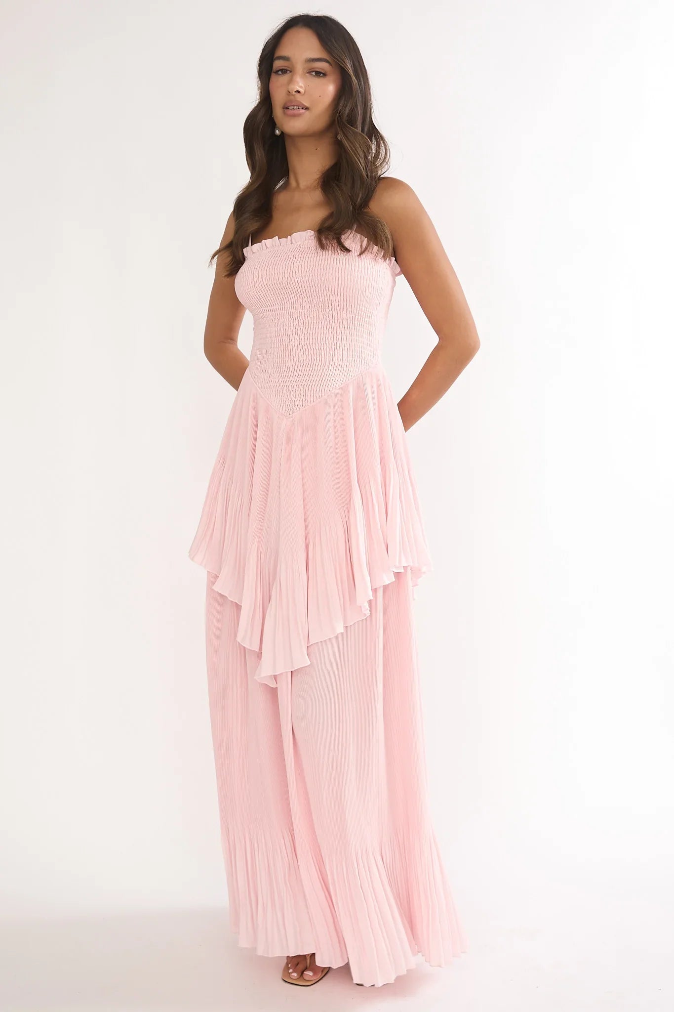 Delin Smocked Layered Maxi Dress Blush