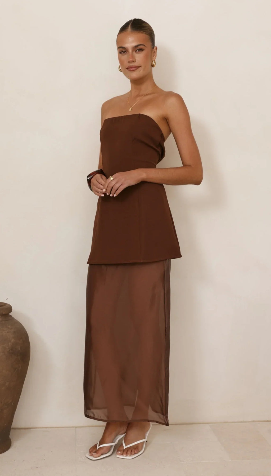 Kimora Strapless Mini Dress & Organza Skirt Set - Chocolate