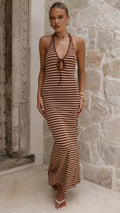 Vivien Maxi Dress - Brown/Beige Stripe