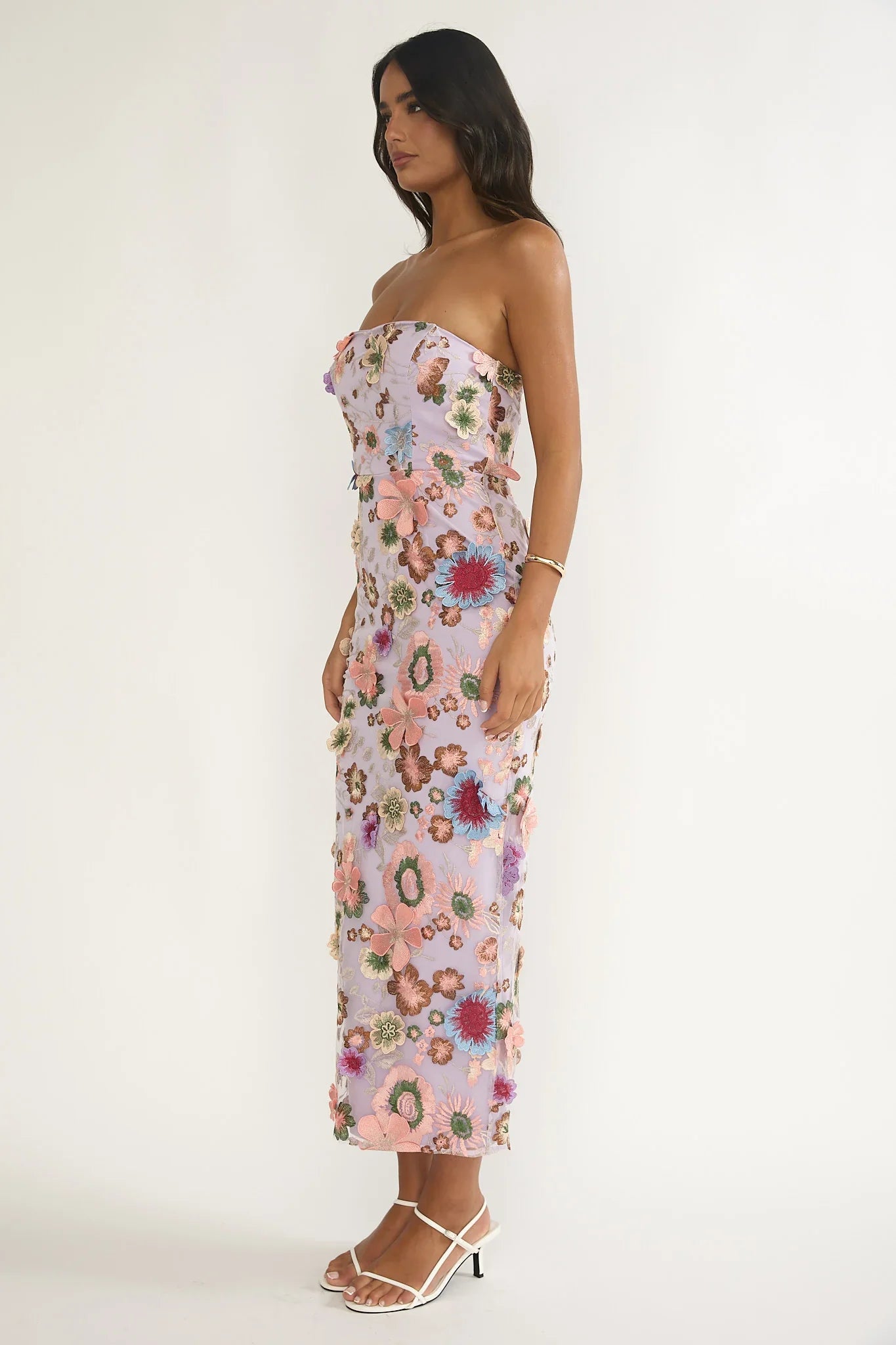 Posetta Strapless Floral Embellished Maxi Dress Purple