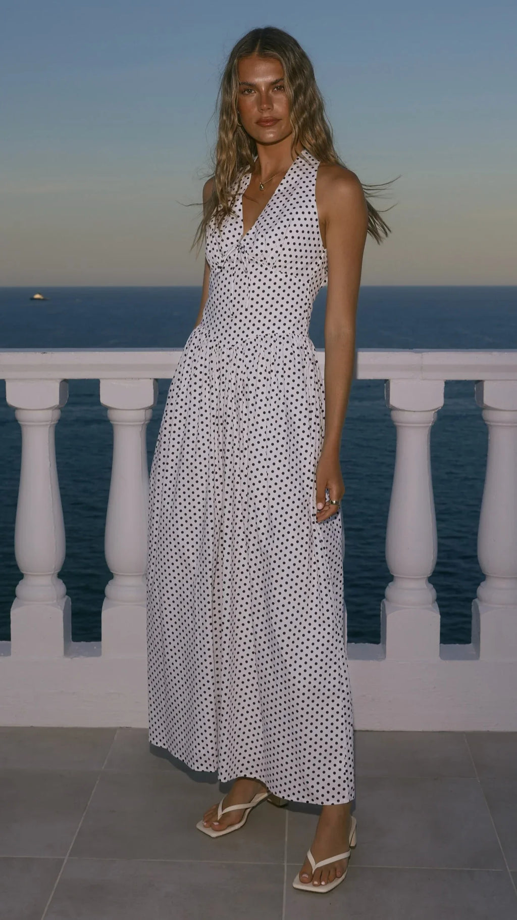 Rachel Tie Back Maxi Dress - Black/White Spot