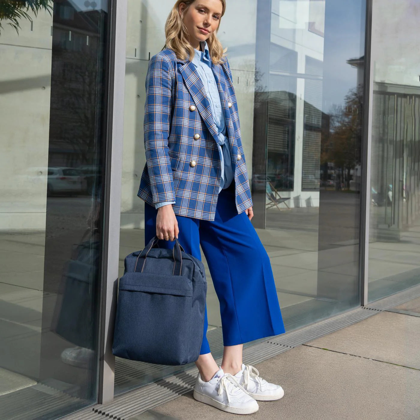Allday Backpack M Herringbone Dark Blue