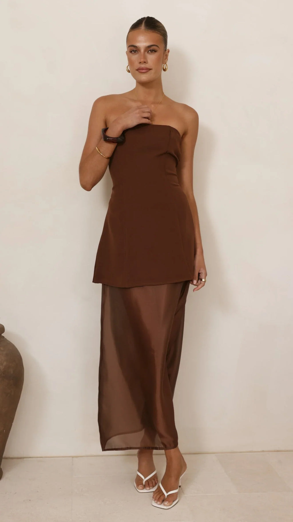 Kimora Strapless Mini Dress & Organza Skirt Set - Chocolate