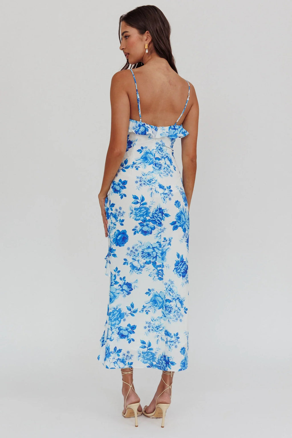 Silvana Frill Trim Maxi Dress Floral Blue