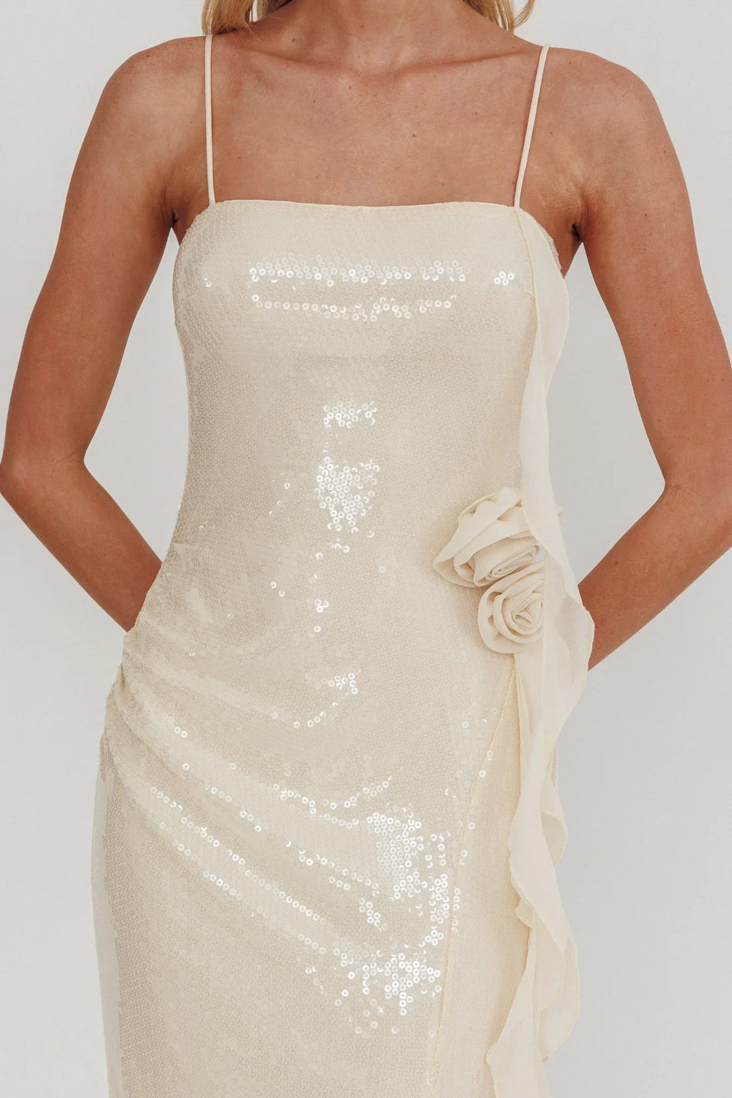She Glows Cami Strap Sequin Maxi Dress Champagne