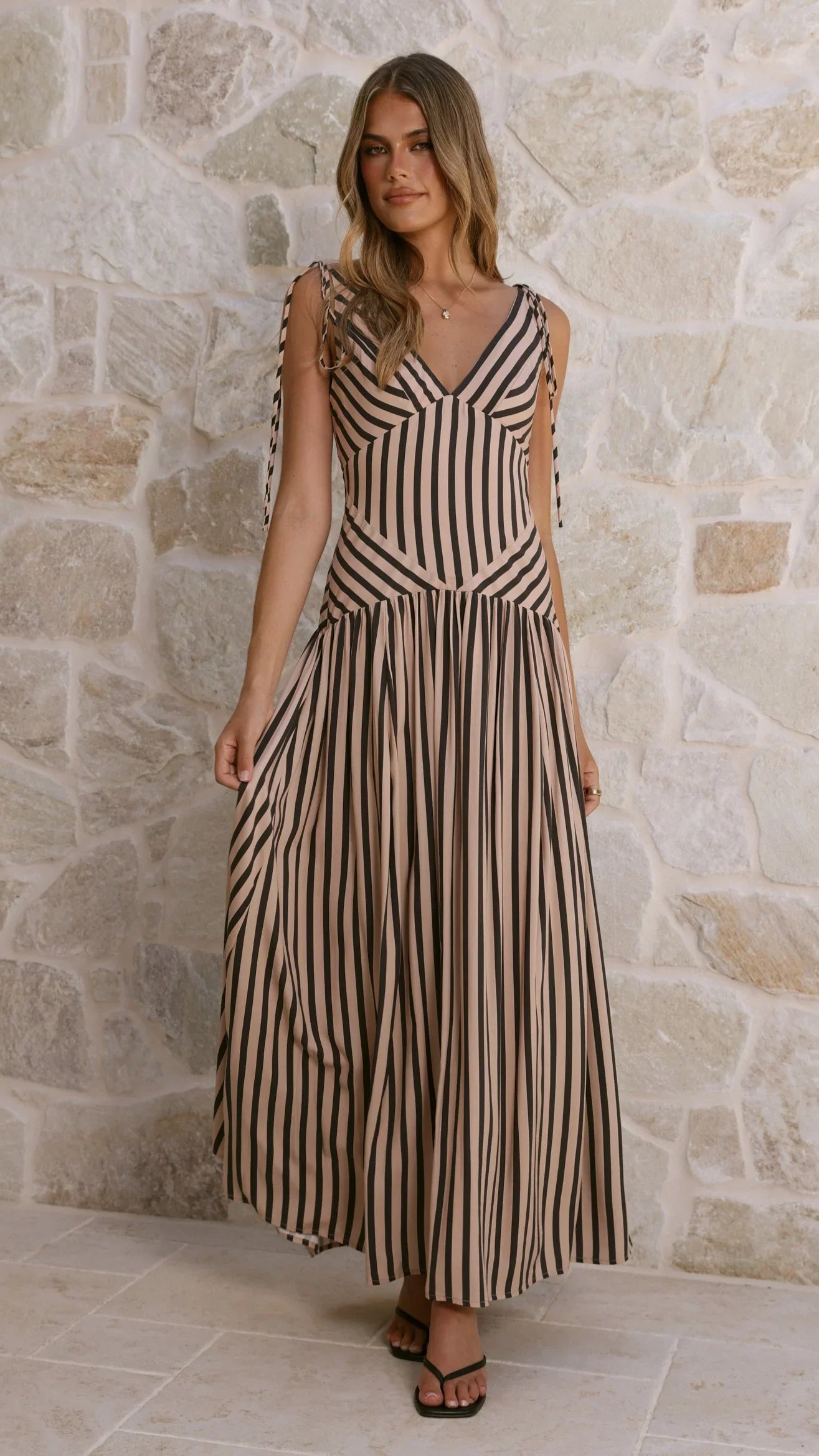 Zoriah Maxi Dress - Black/Beige Stripe