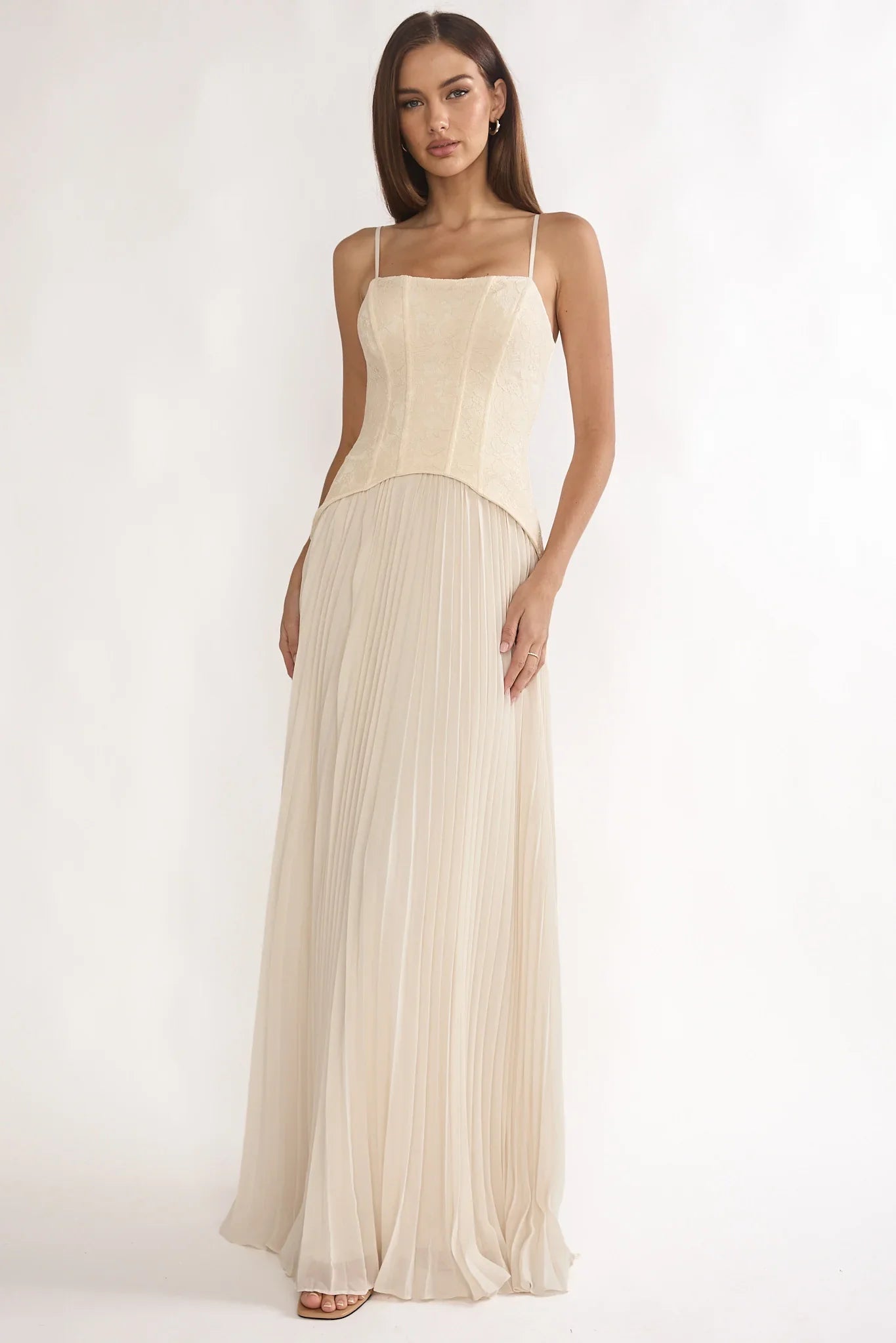 Cambridge Accordion Pleat Corset Dress Cream