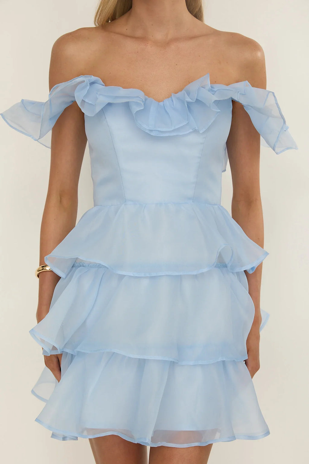 Rosira Off-Shoulder Ruffle Mini Dress Sky Blue