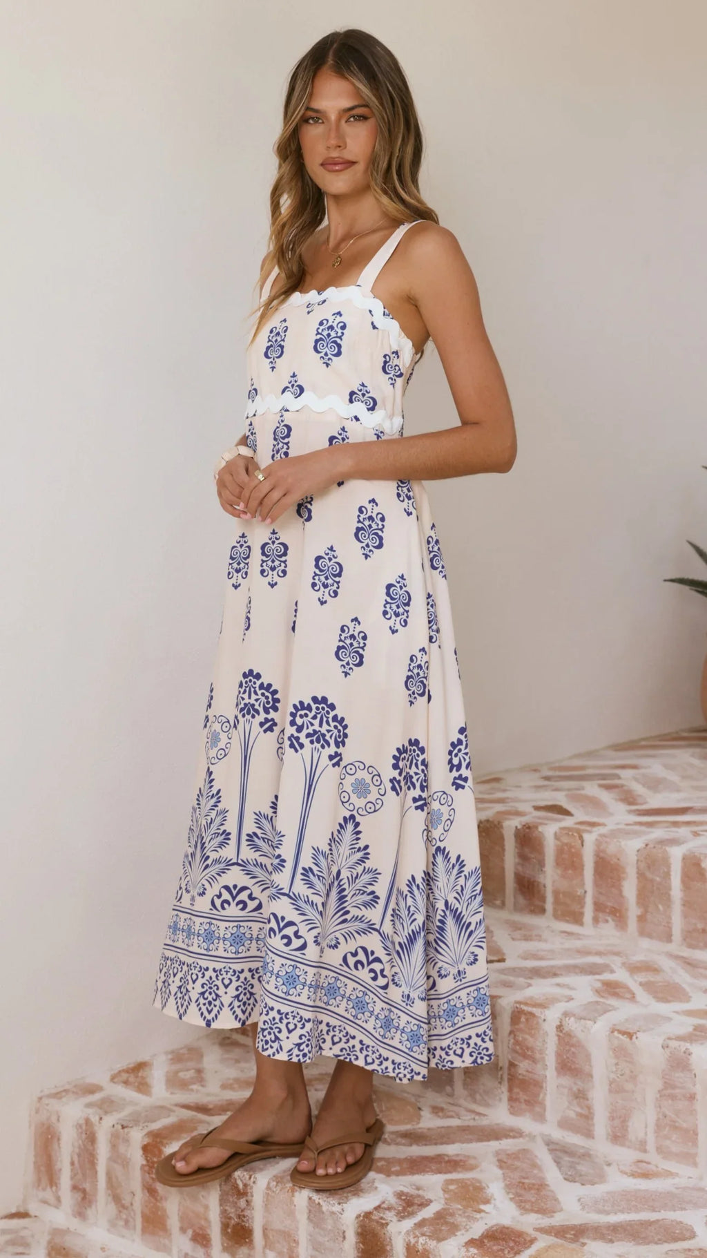 Myah Maxi Dress - Cream/Blue