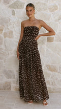 Riko Strapless Maxi Dress - Chocolate Polka
