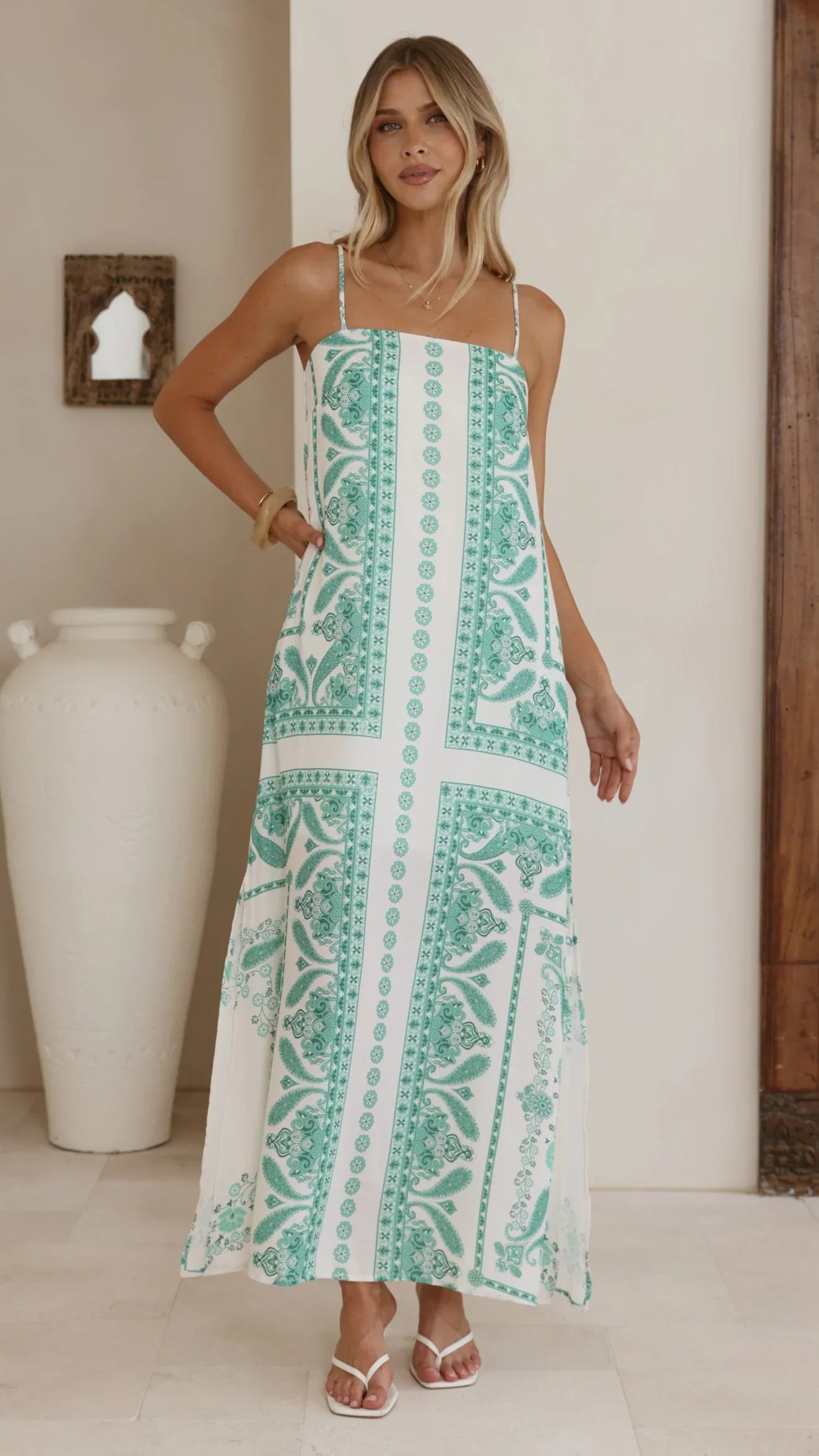 Talise Maxi Dress- Green Aztec