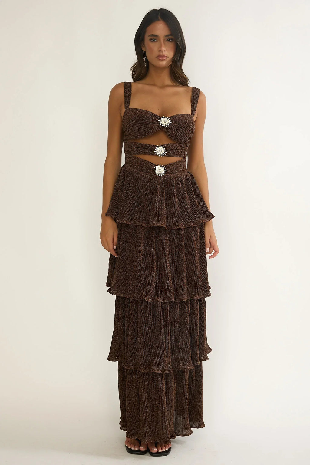 Ceylon Cut-Out Bodice Layered Maxi Dress Bronze