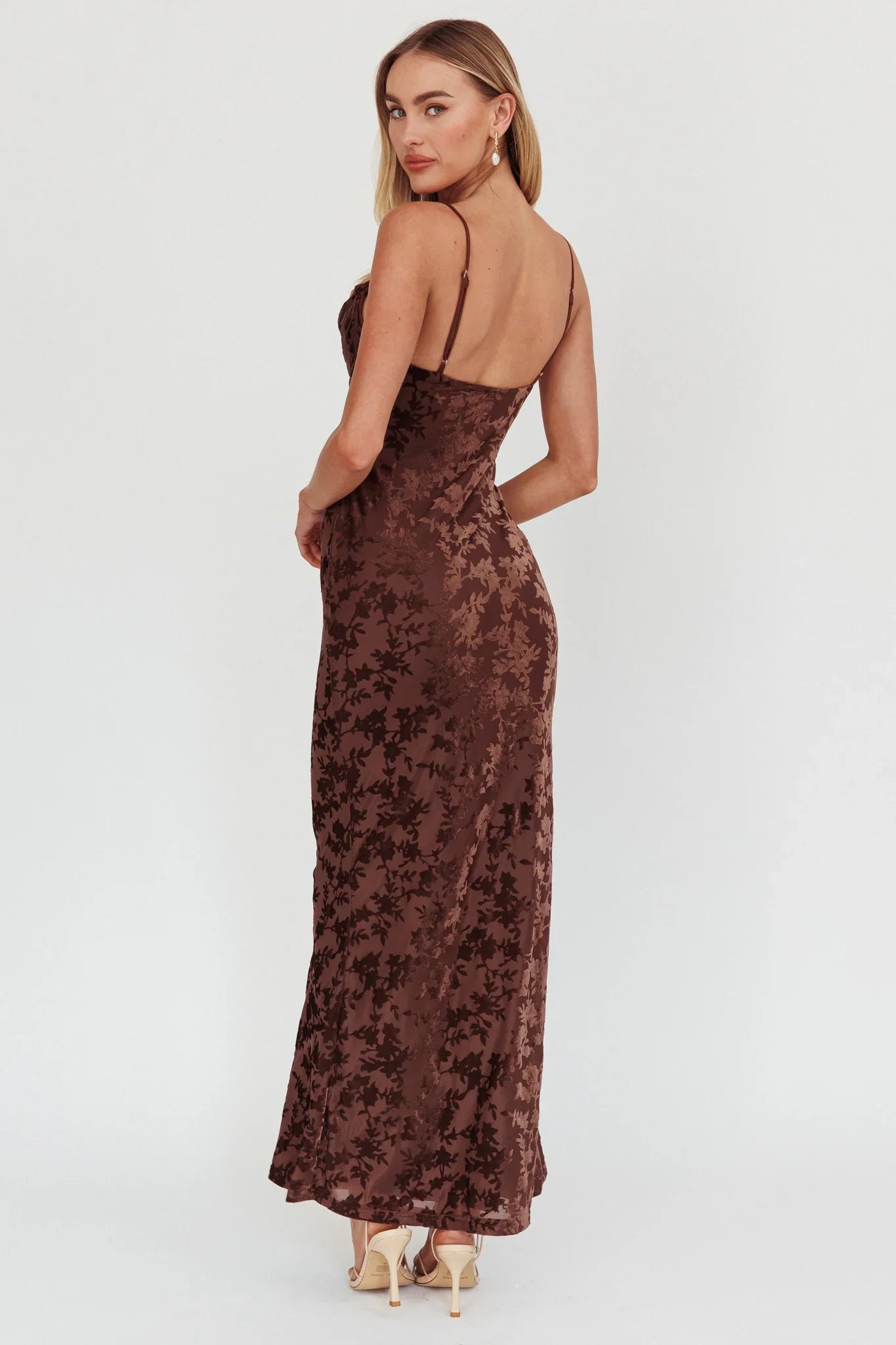 Well Versed Burnout Velvet Maxi Dress Chocolate