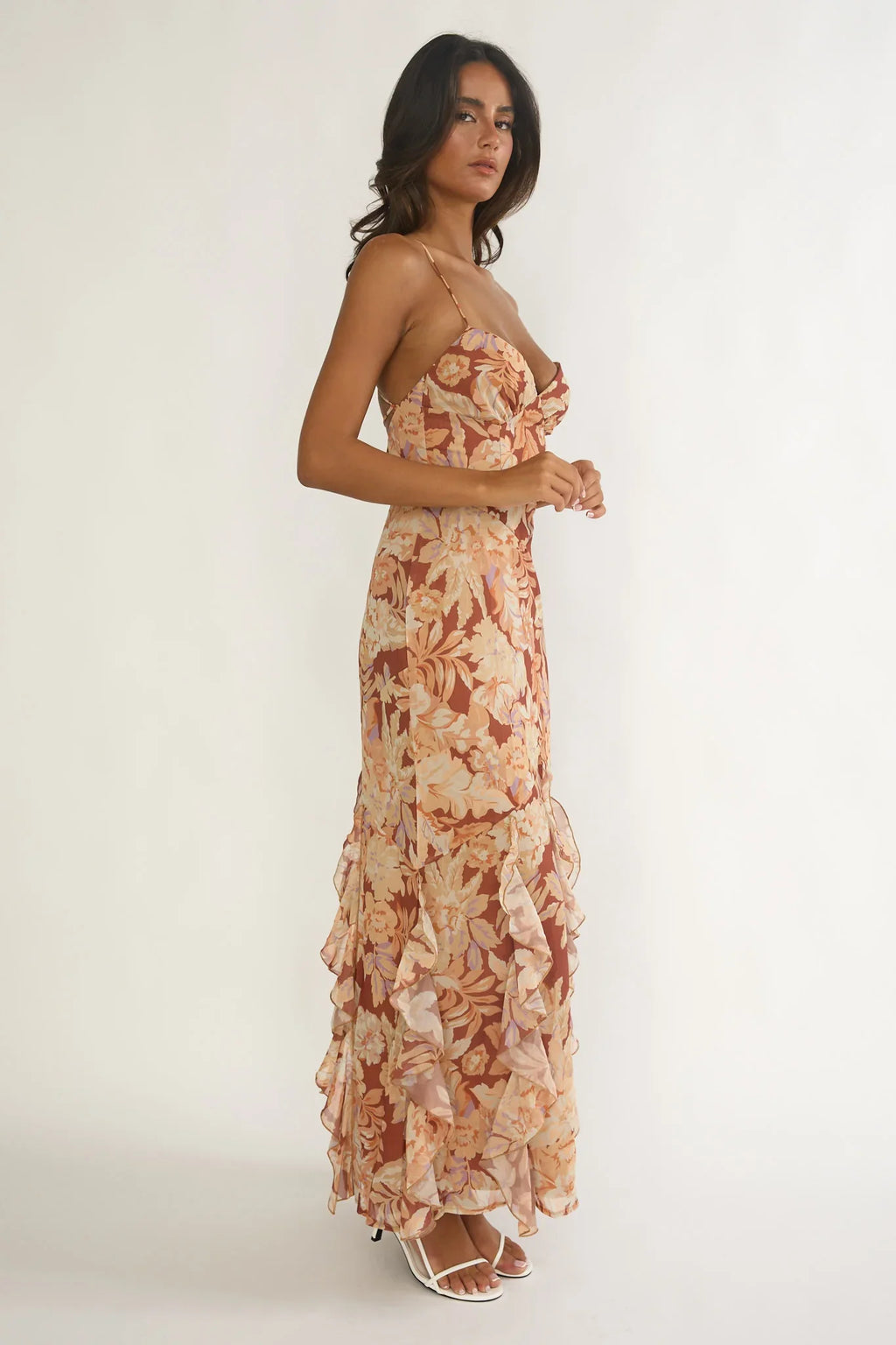 Charlisa Strappy Back Ruffle Maxi Dress Floral Yellow