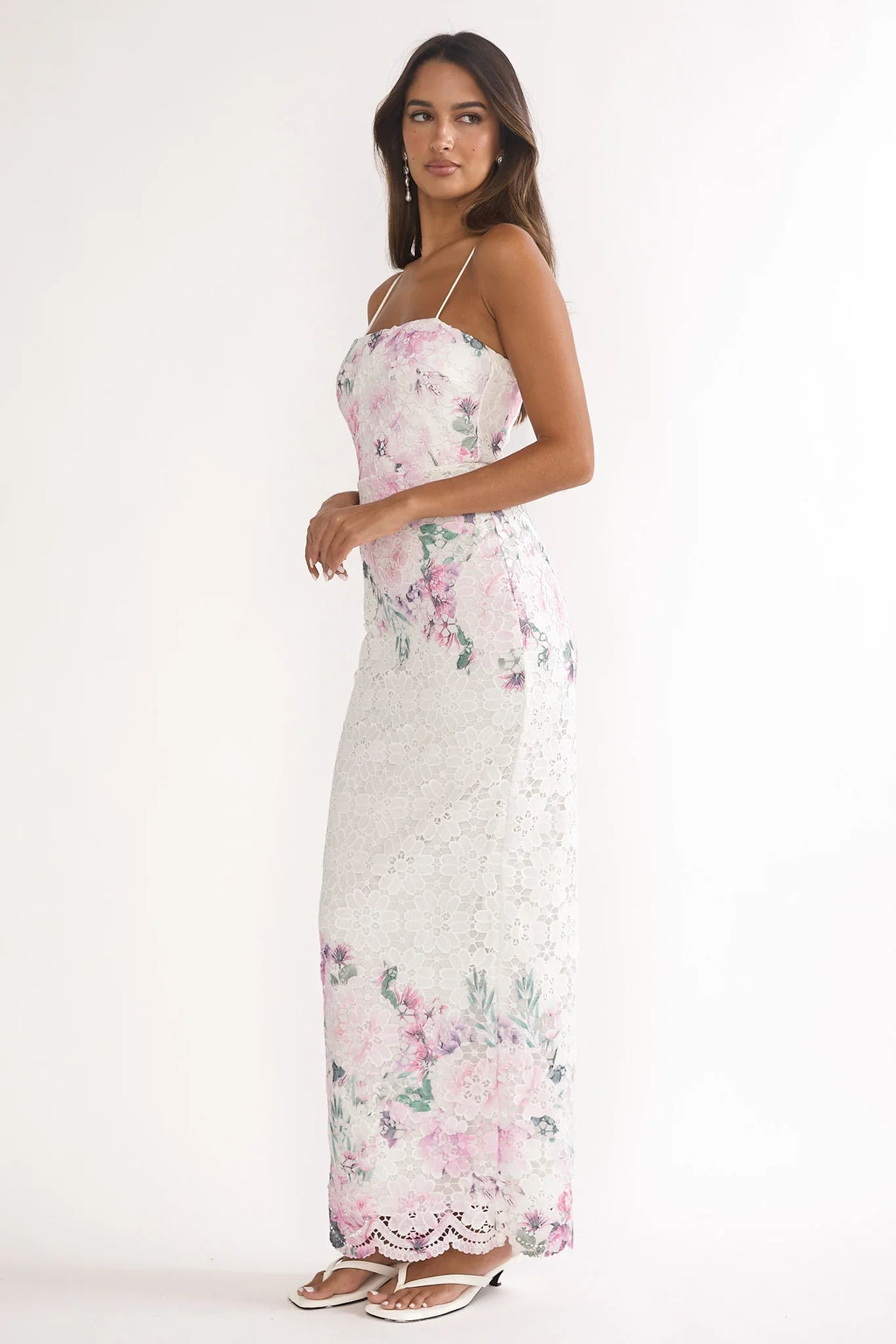 Kaela Crochet Overlay Maxi Dress Floral Pink