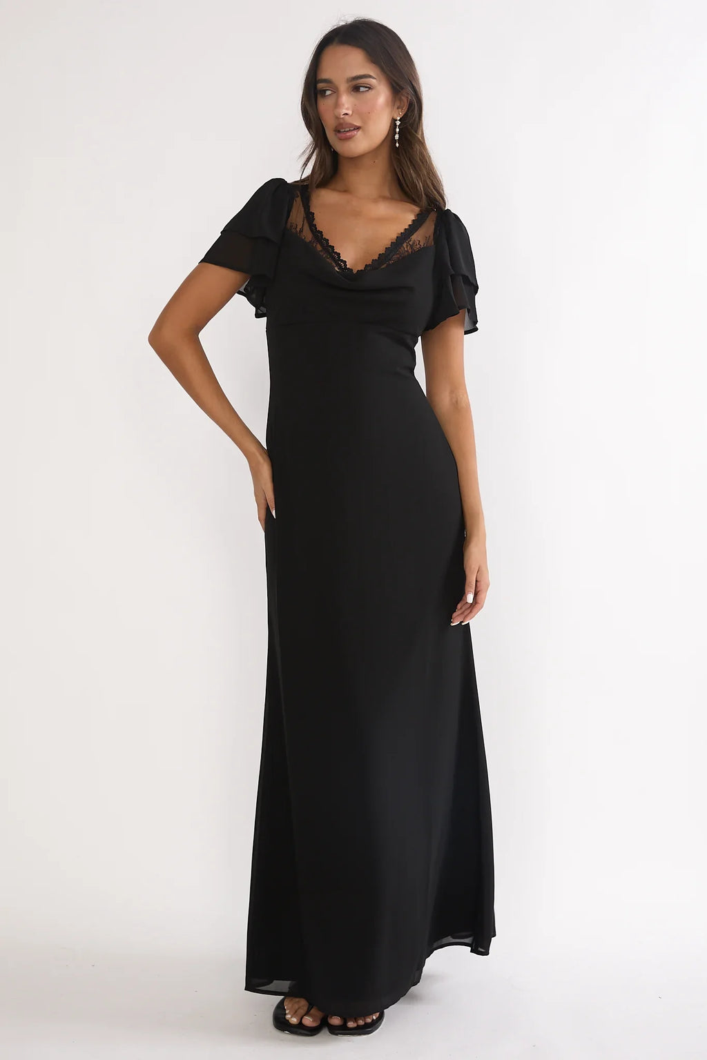 Elorin Lace Trim Maxi Dress Black